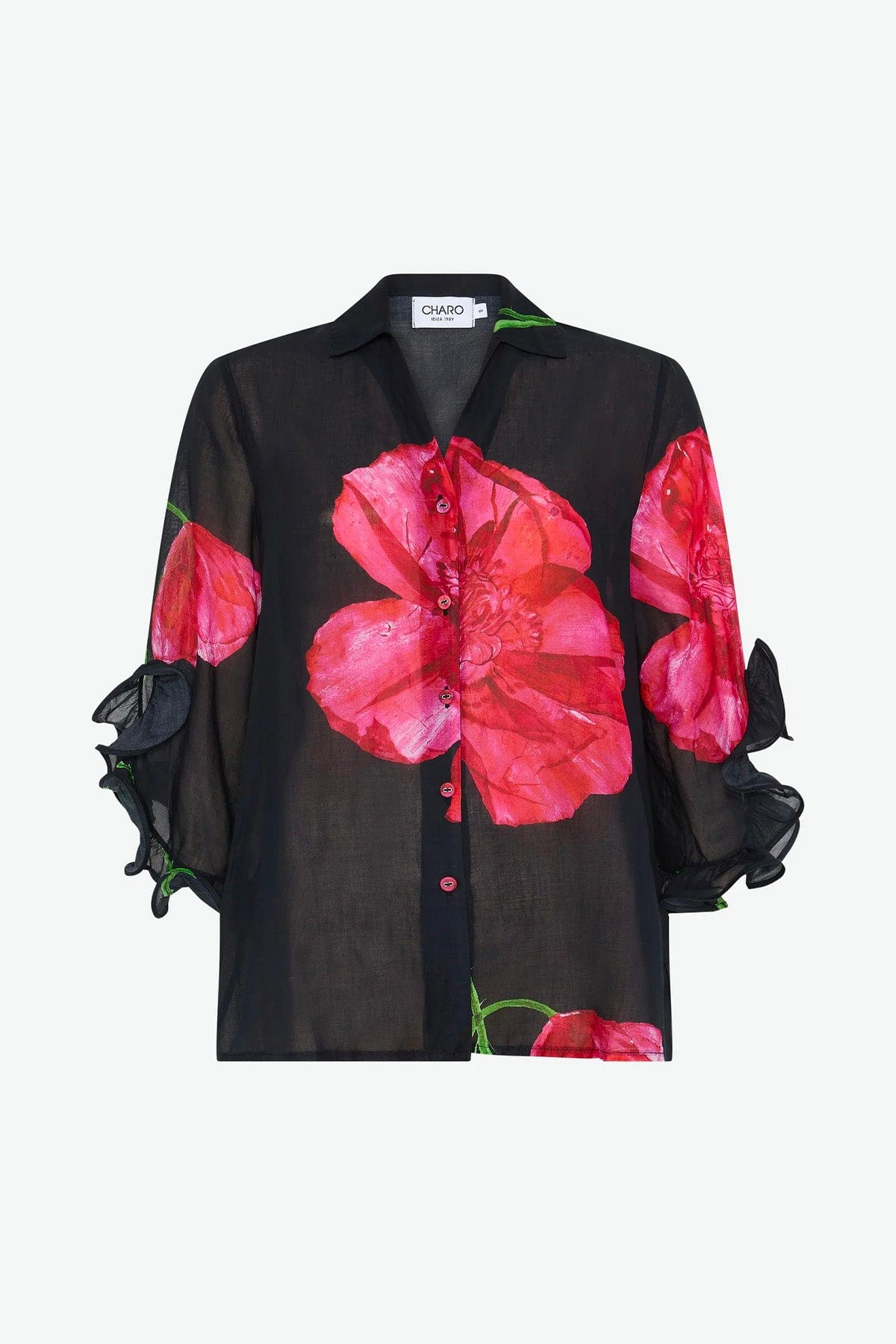 CHARO RUIZ CASACCA  NERO / XS Camicia con nodo nera stampa fiore Charo Ruiz Alex