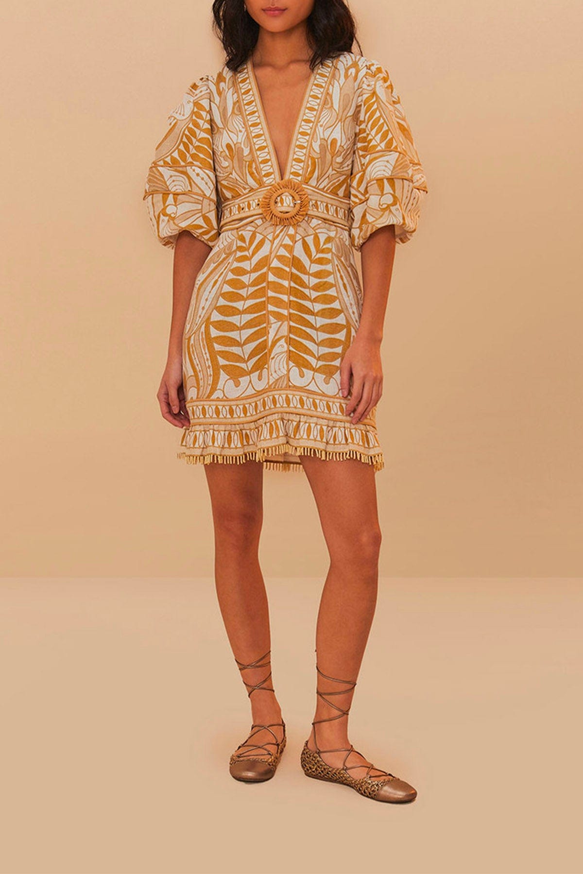Colzani Boutique ABITO  NATURALE / XXS Lace Nature Mini Dress Short Sleeve