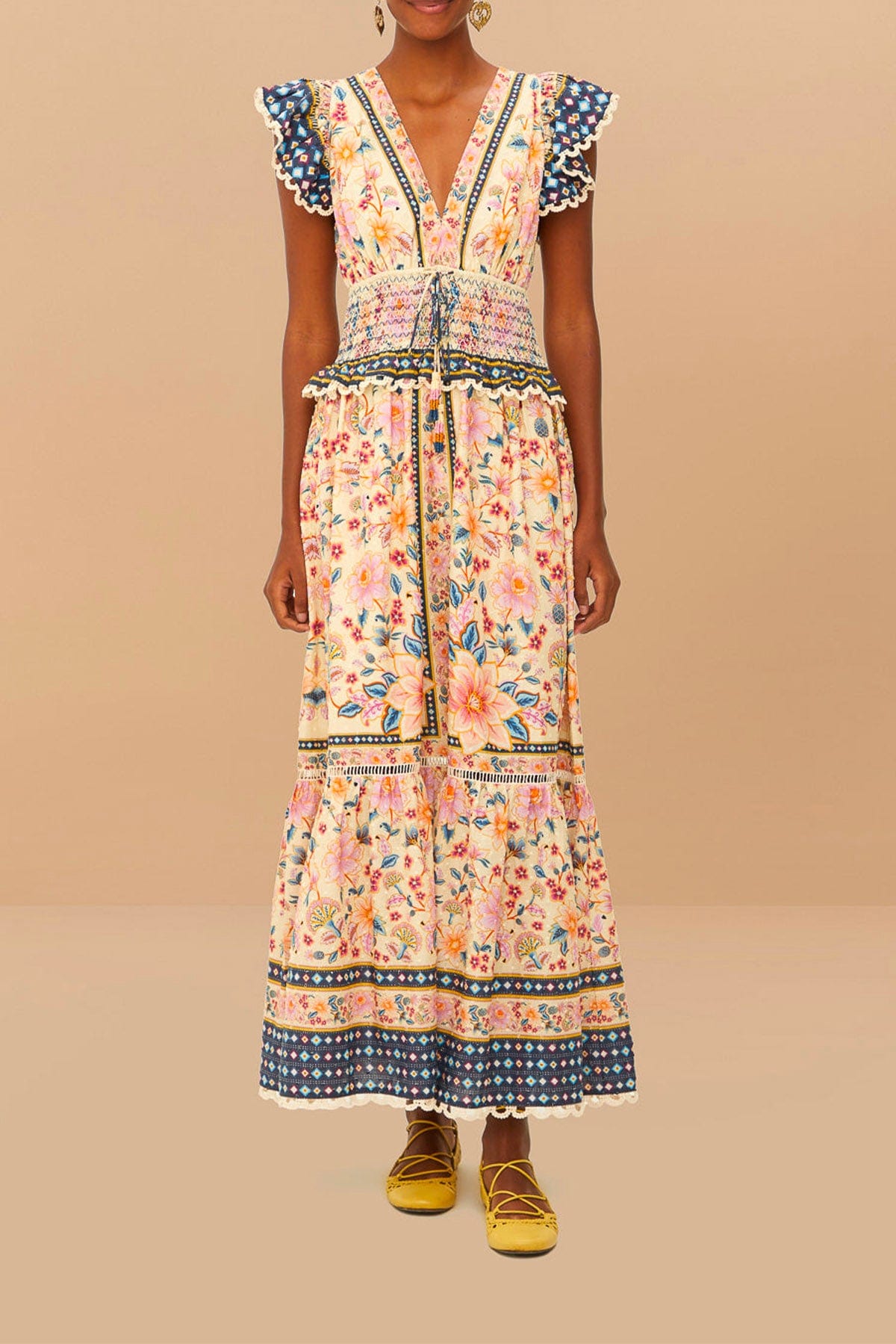 FARM RIO ABITO  FONDO BIANCO / FIORATO / XXS Superbloom Tapestry Cream Maxi Dress