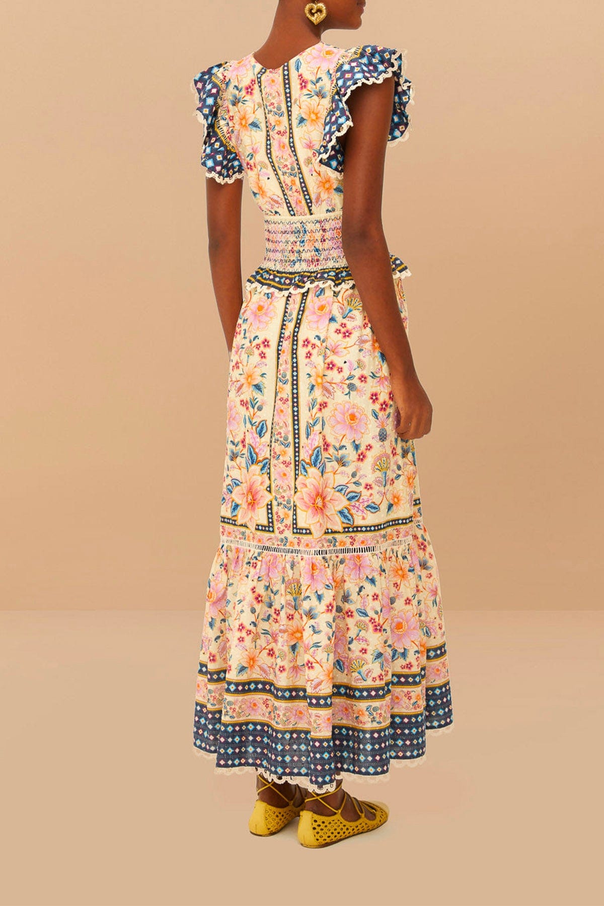 FARM RIO ABITO  Superbloom Tapestry Cream Maxi Dress