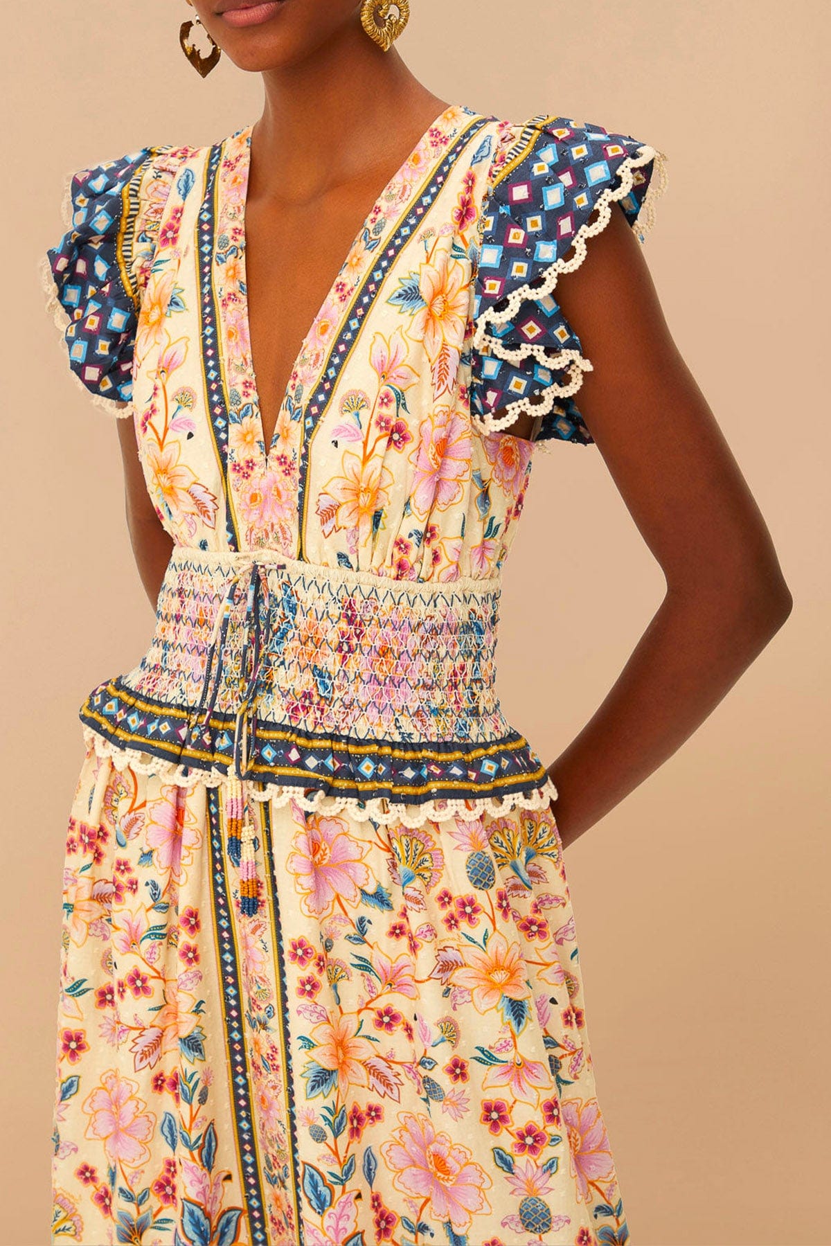 FARM RIO ABITO  Superbloom Tapestry Cream Maxi Dress