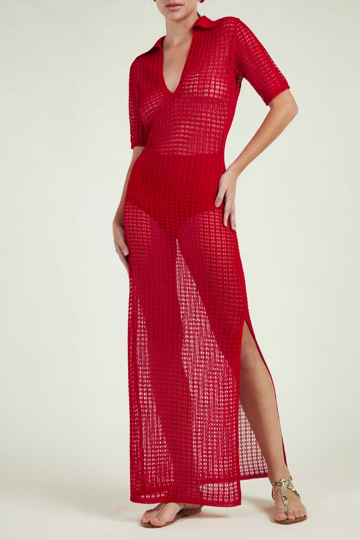 FEDERICA TOSI ABITO  ROSSO / 36 Abito Lungo a Polo Flexage Federica Tosi