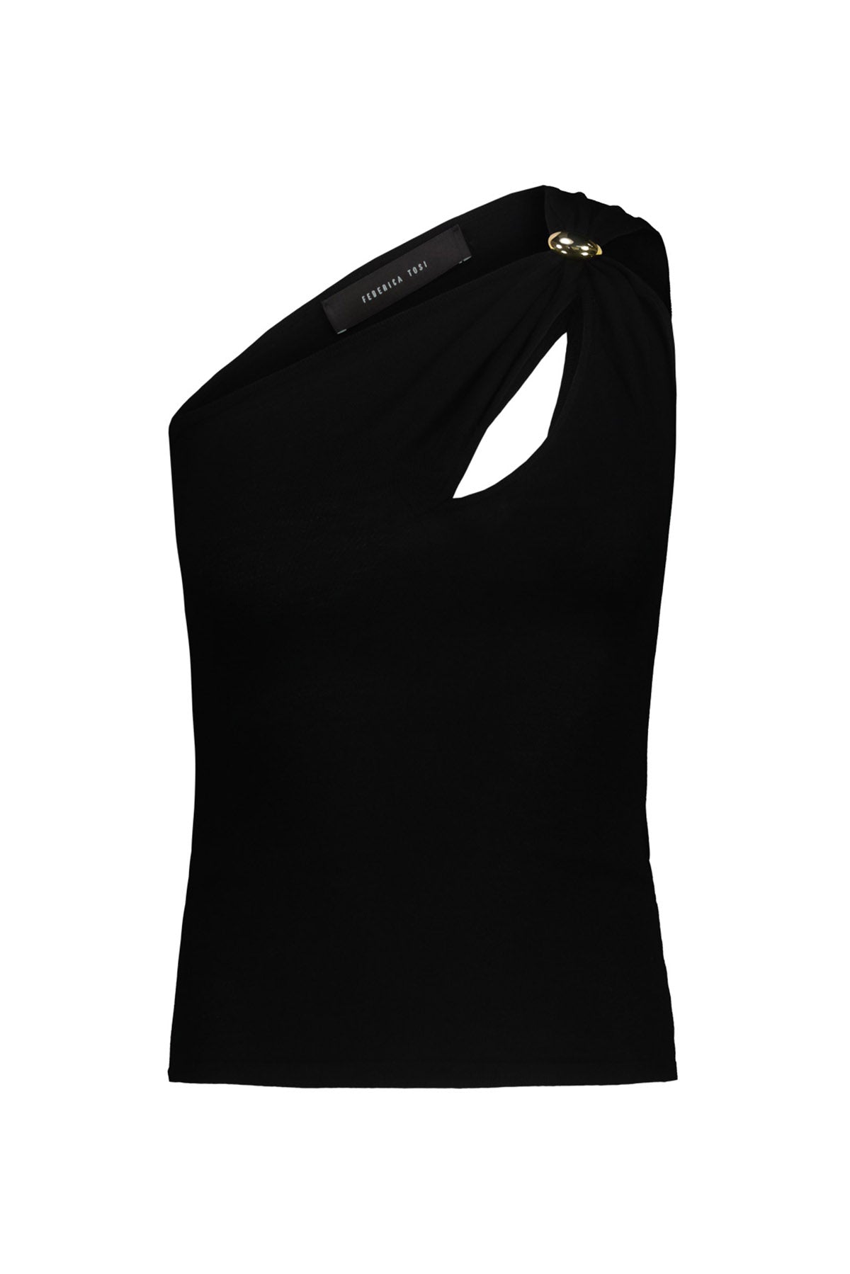 FEDERICA TOSI TOP-CANOTTIERA IN TES.  NERO / 36 Monospalla con Gioiello Viscosa Stretch Federica Tosi