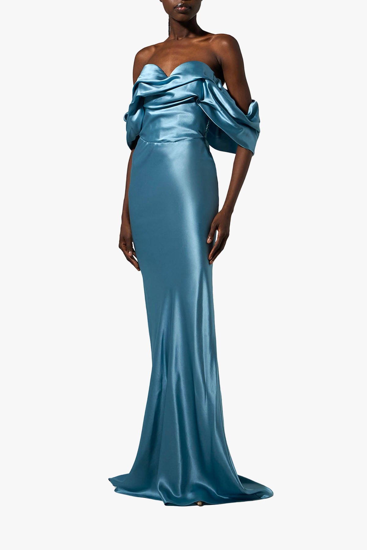 GIUSEPPE DI MORABITO ABITO  Abito lungo in raso azzurro con spalle scese donna Giuseppe di Morabito