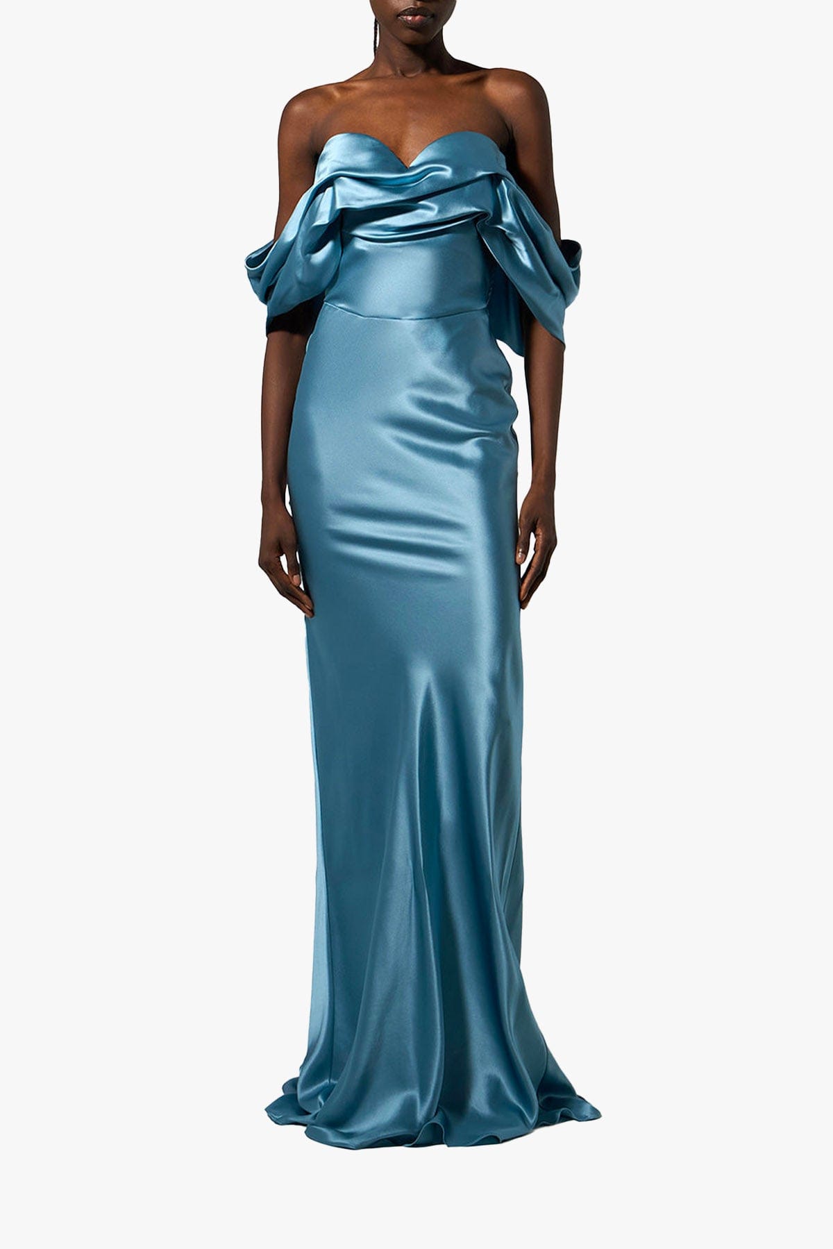 GIUSEPPE DI MORABITO ABITO  Abito lungo in raso azzurro con spalle scese donna Giuseppe di Morabito