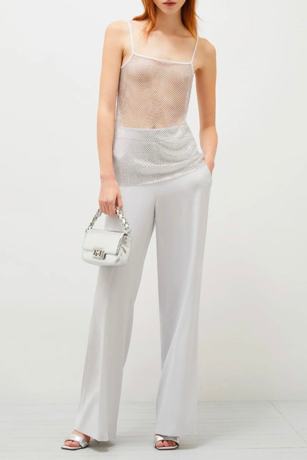 MARELLA BODY/ TOP  GESSO / XXS Top rete donna con cristalli Marella Moscato2
