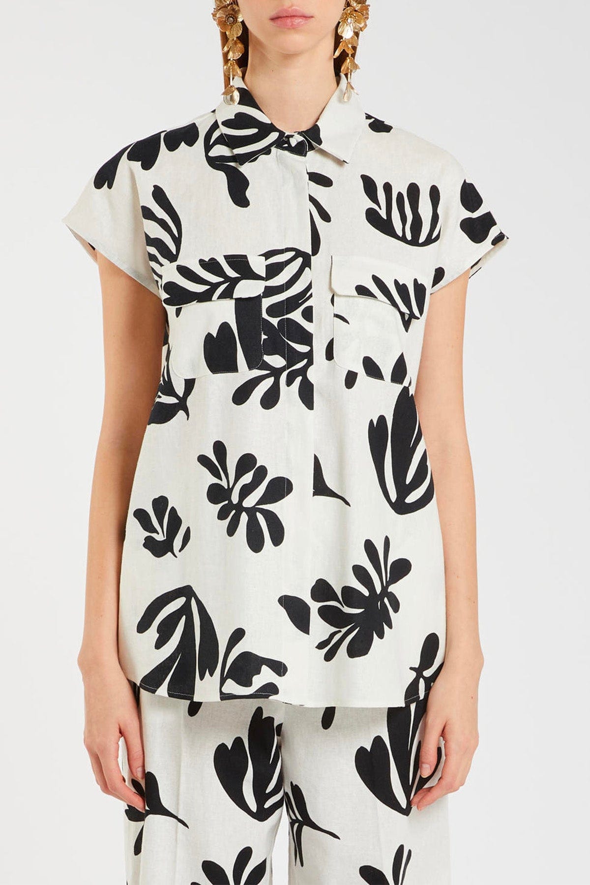 MARELLA CAMICIA  BIANCO STAMPA NERA / 34 Camicia Stampata donna Marella Addotto