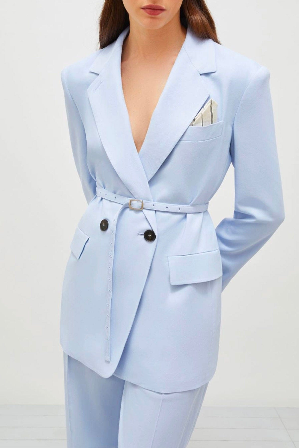 MARELLA GIACCA  AZZURRO CHIARO / 34 Giacca con cintura azzurra Marella Manisa