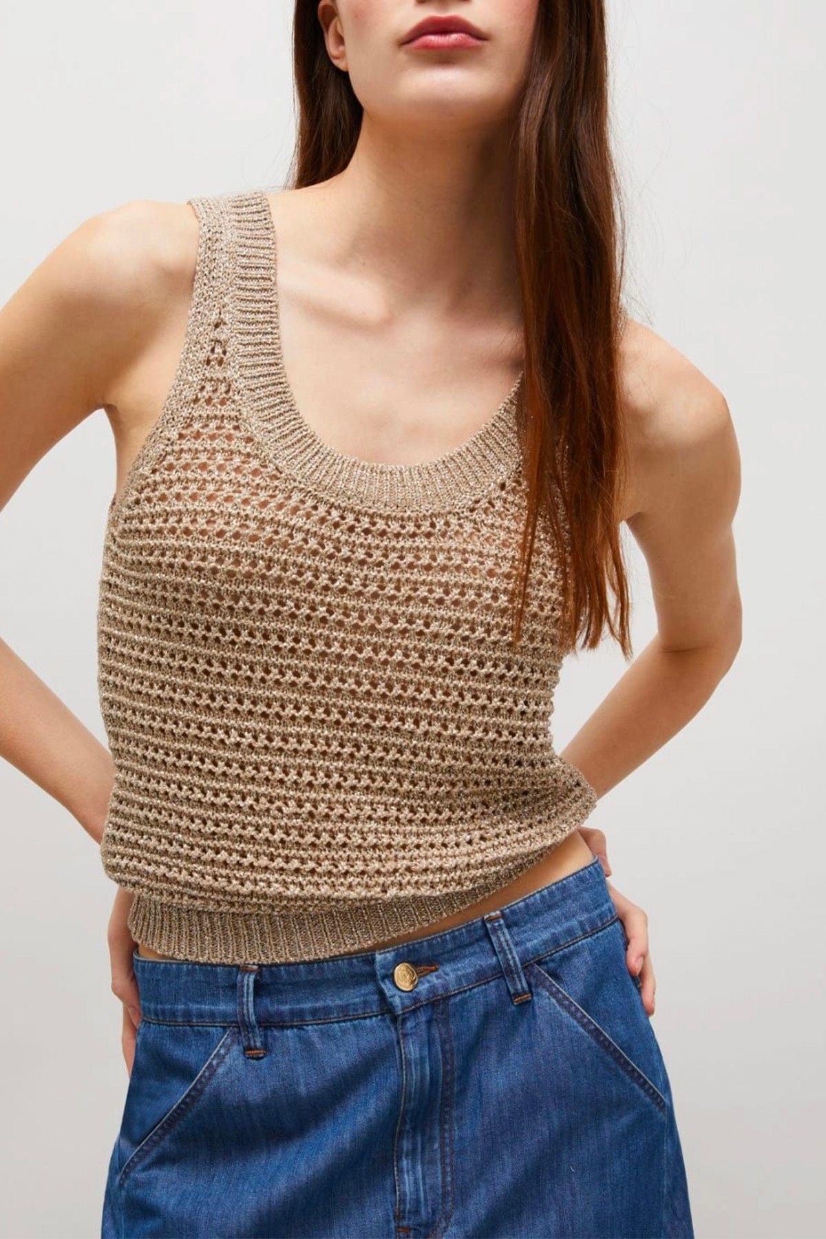 MARELLA MAGLIA-CANOTTIERA-TOP  ARGENTO / BEIGE / XXS Top donna Marella Ere