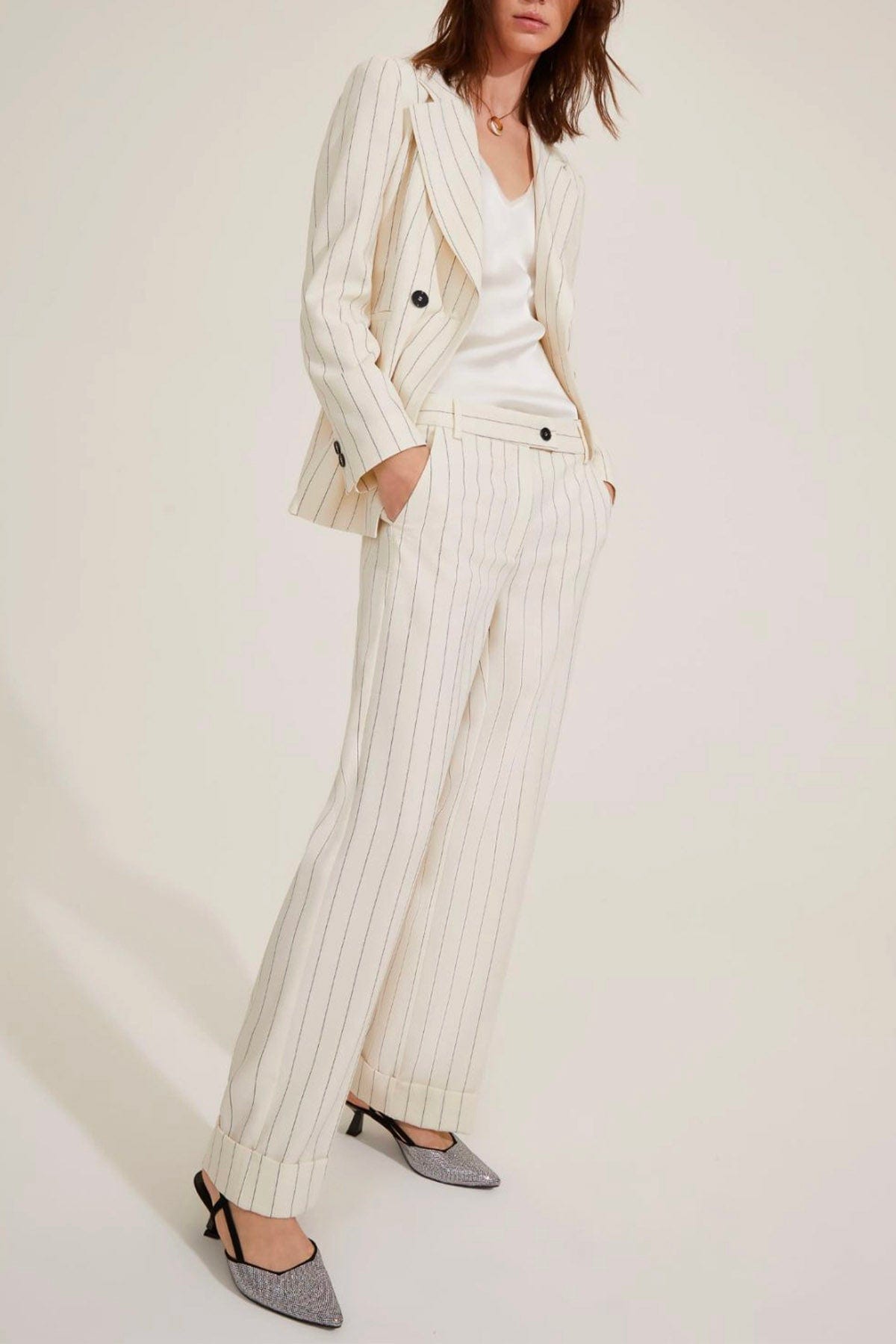 MARELLA PANTALONE LUNGO  Pantalone bianco gessato donna Emme Marella Agra2