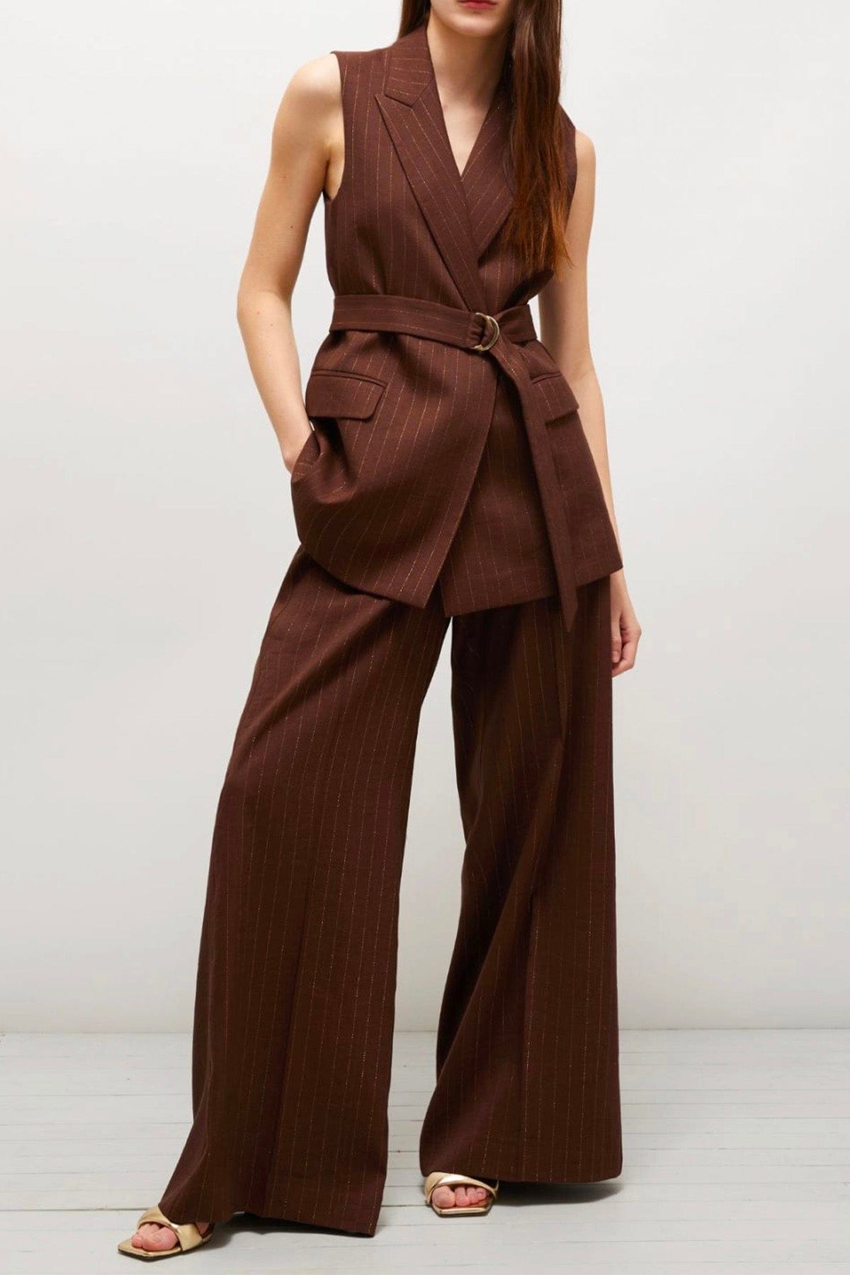 MARELLA PANTALONE LUNGO  Pantaloni donna gessati in lurex Marella Ercole