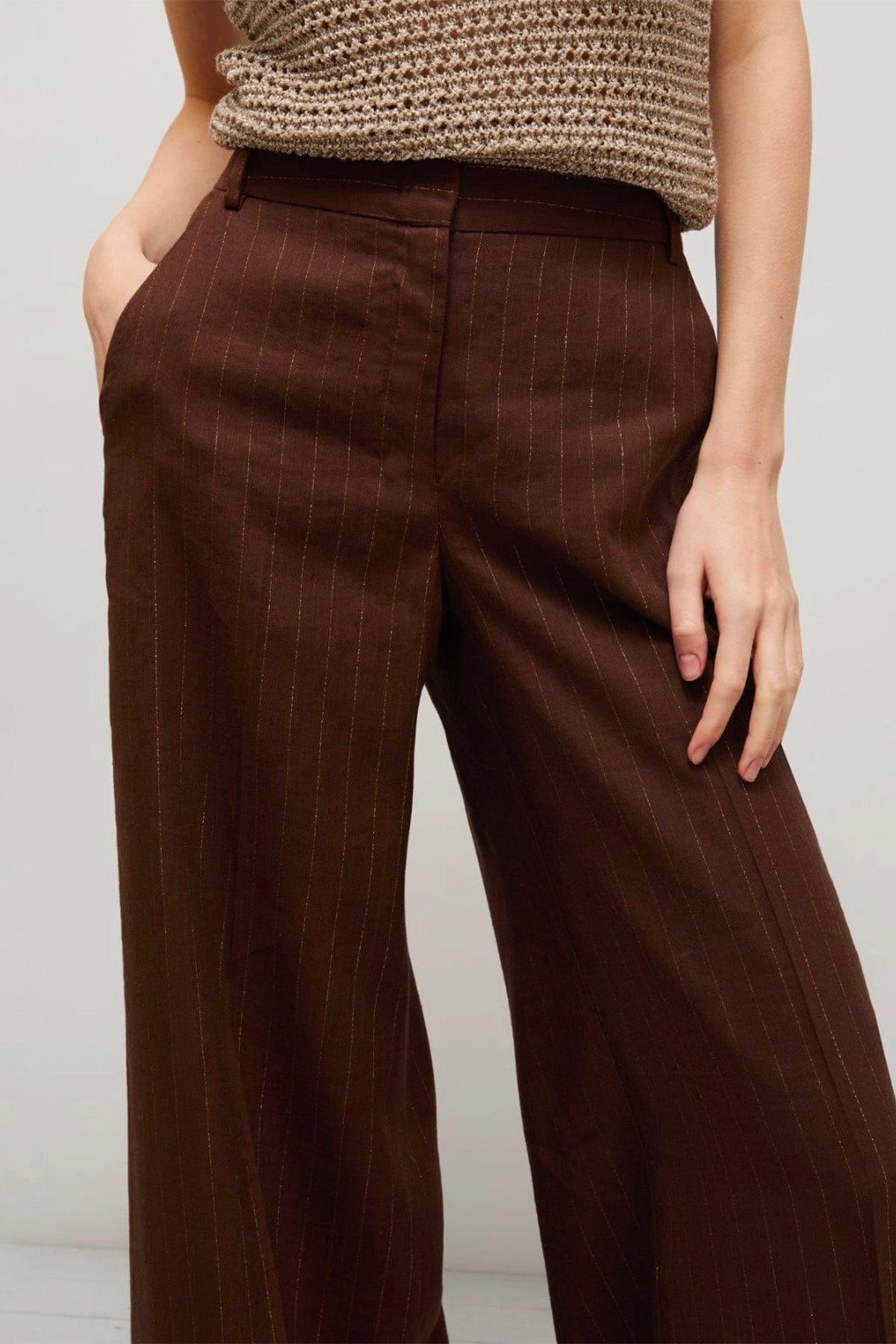 MARELLA PANTALONE LUNGO  CACAO / 34 Pantaloni donna gessati in lurex Marella Ercole