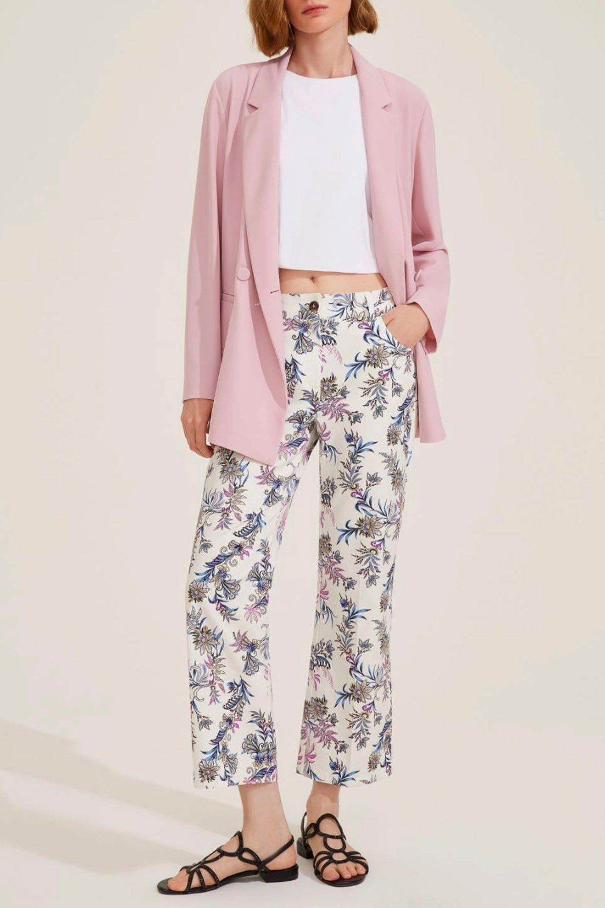 MARELLA PANTALONE LUNGO  FONDO BIANCO STAMPA / 38 Pantaloni fiorati donna Emme Marella Rail