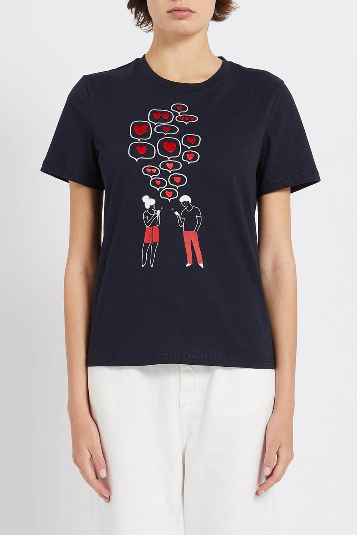 MARELLA T&#39;SHIRT  BLU CUORI ROSSI / XXS T-Shirt in Cotone Donna Marella Branca