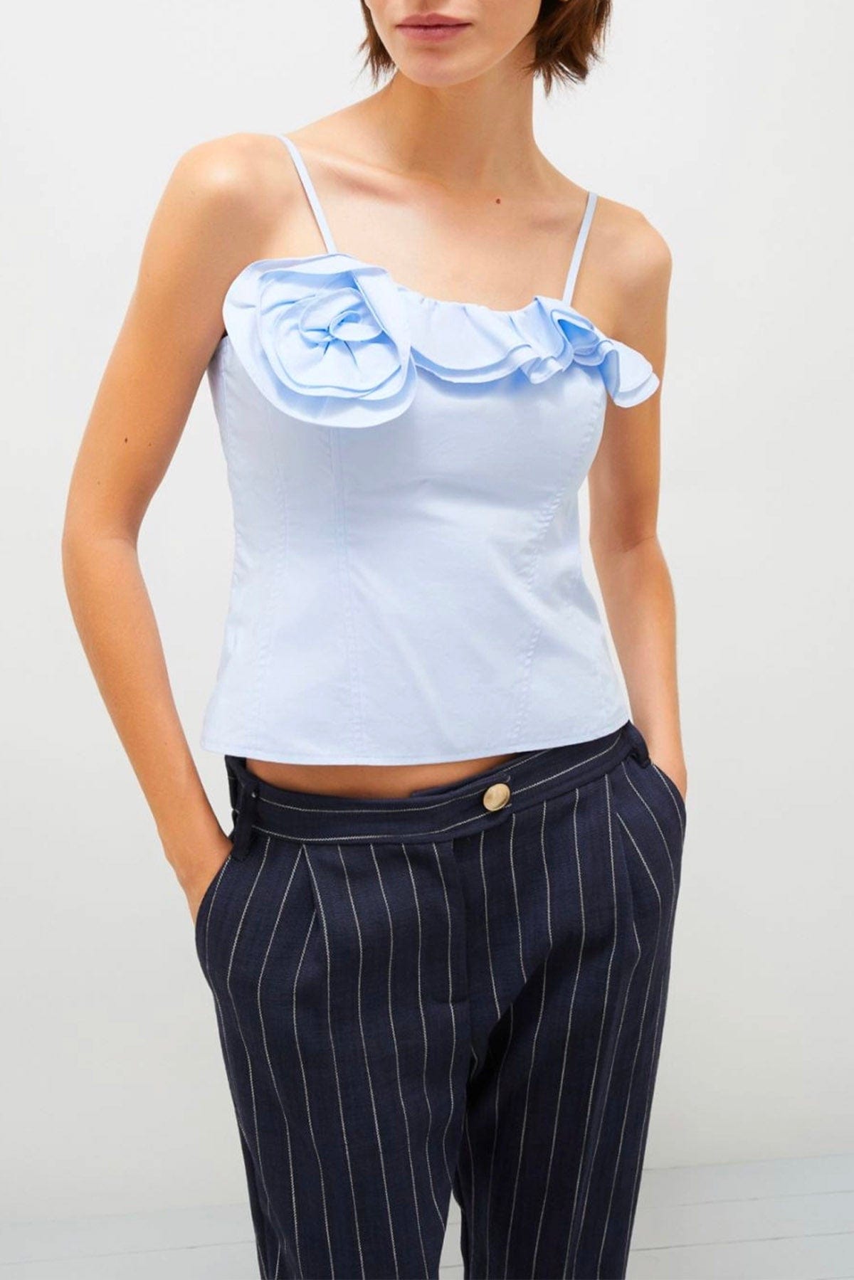 MARELLA TOP-CANOTTIERA IN TES.  AZZURRO CHIARO / 34 Top donna con dettaglio fiore Marella Elleno