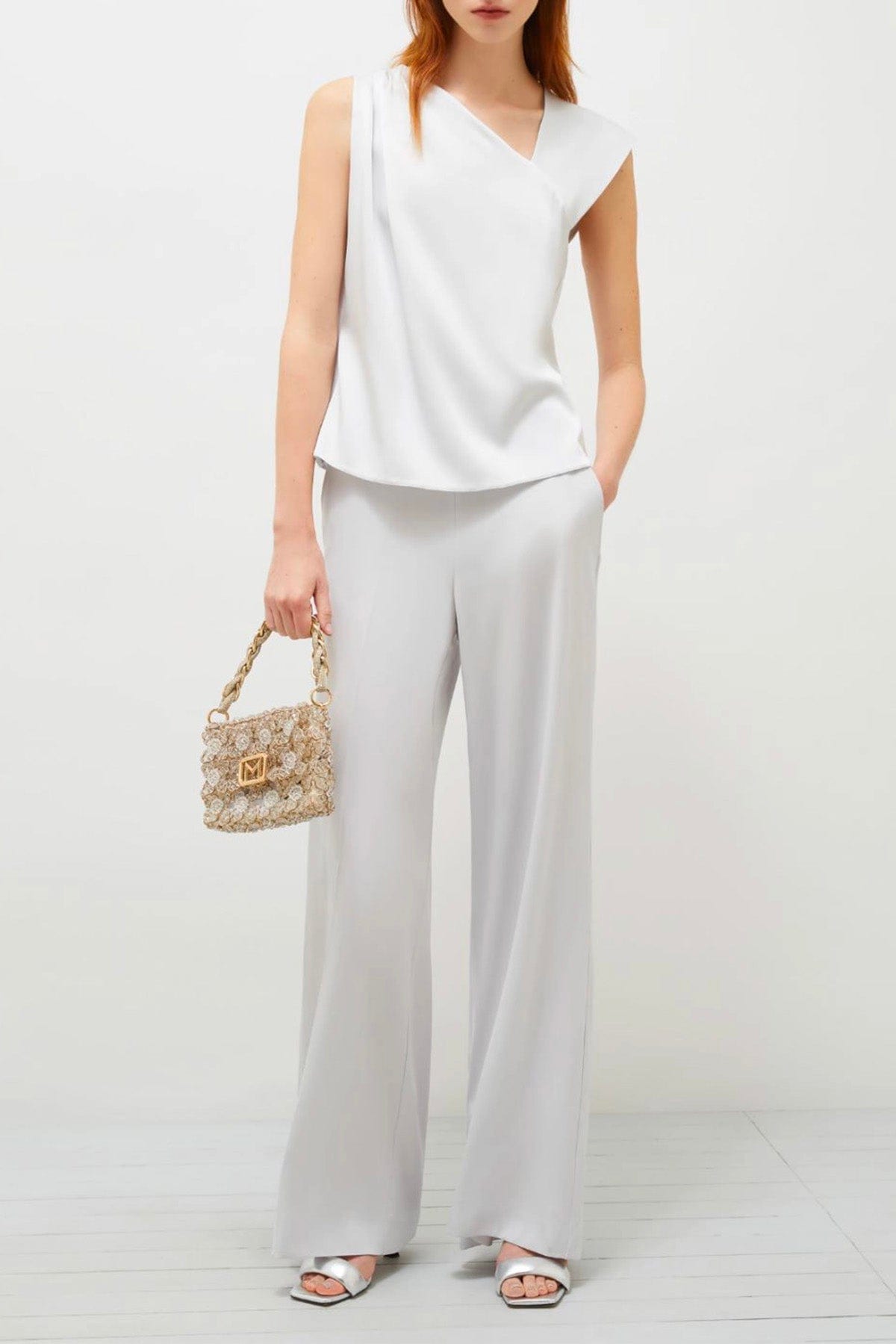 MARELLA TOP-CANOTTIERA IN TES.  Top ecru donna Marella Cimone1