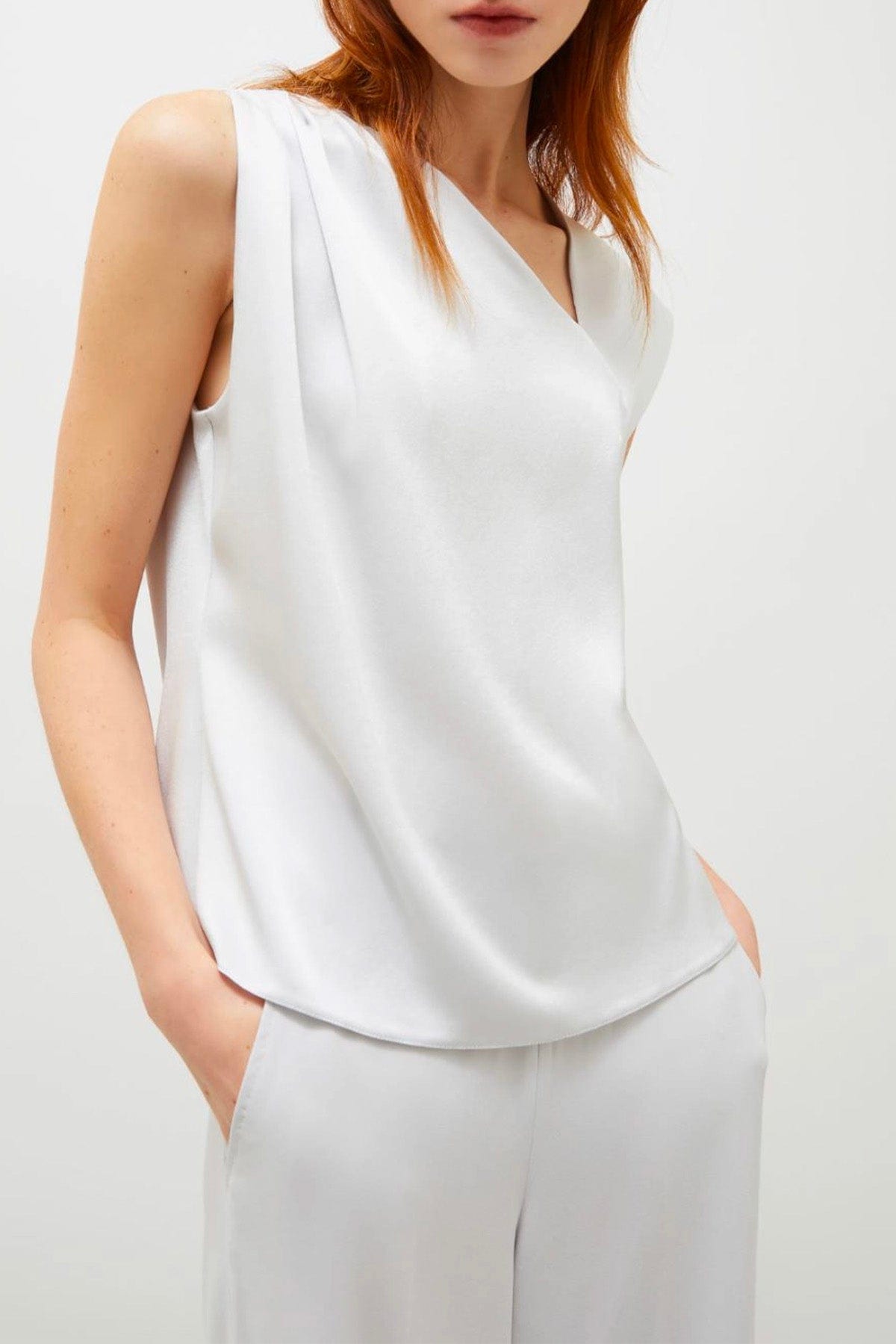 MARELLA TOP-CANOTTIERA IN TES.  Top ecru donna Marella Cimone1