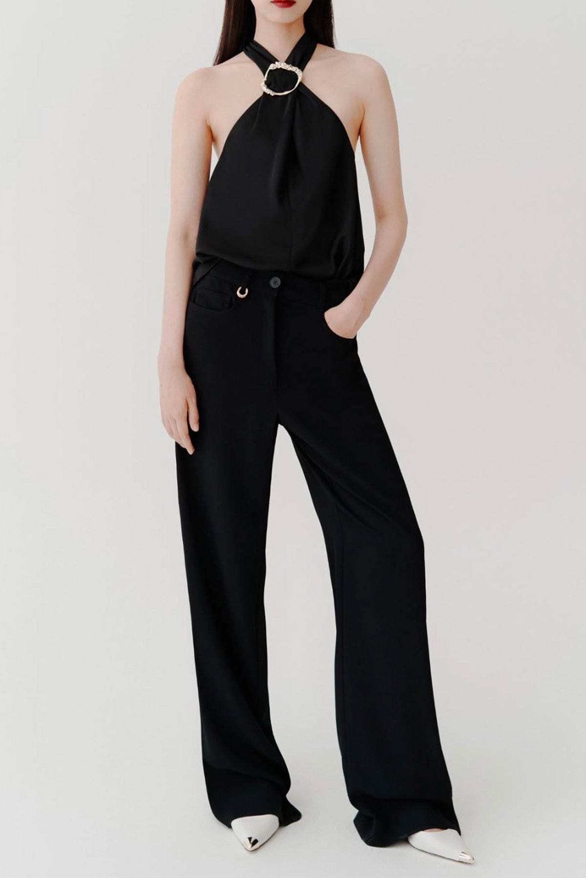 MARELLA TOP-CANOTTIERA IN TES.  NERO / 34 Top nero incrociato nero donna Marella Bermuda