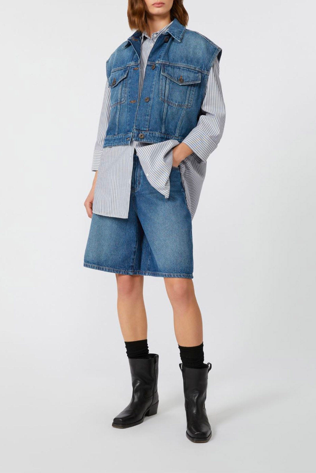 MAXMARA&#39;S BRANDS GIACCA SMANICATA Giacca in jeans donna senza maniche Weekend Max Mara Mappa