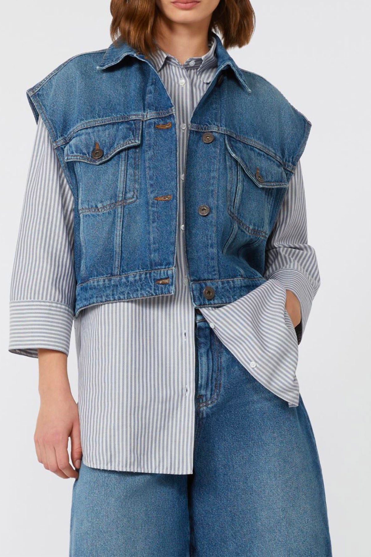 MAXMARA&#39;S BRANDS GIACCA SMANICATA Giacca in jeans donna senza maniche Weekend Max Mara Mappa
