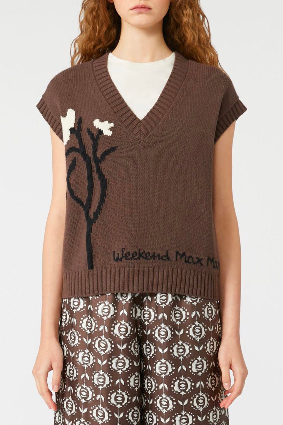 MAXMARA&#39;S BRANDS GILET IN MAGLIA  Gilet con fiore ricamato donna Weekend Max Mara Crusca