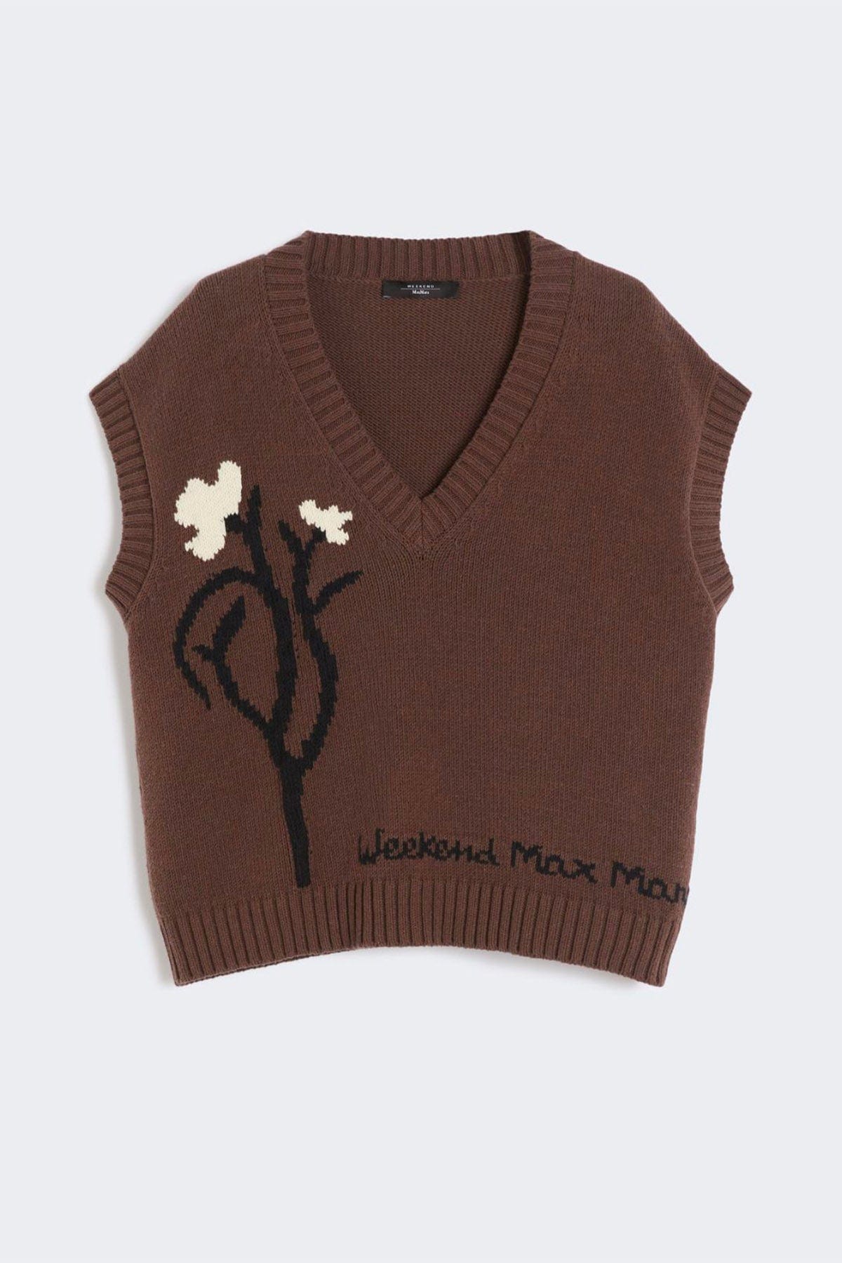 MAXMARA'S BRANDS GILET IN MAGLIA  MARRONE / XXS Gilet con fiore ricamato donna Weekend Max Mara Crusca
