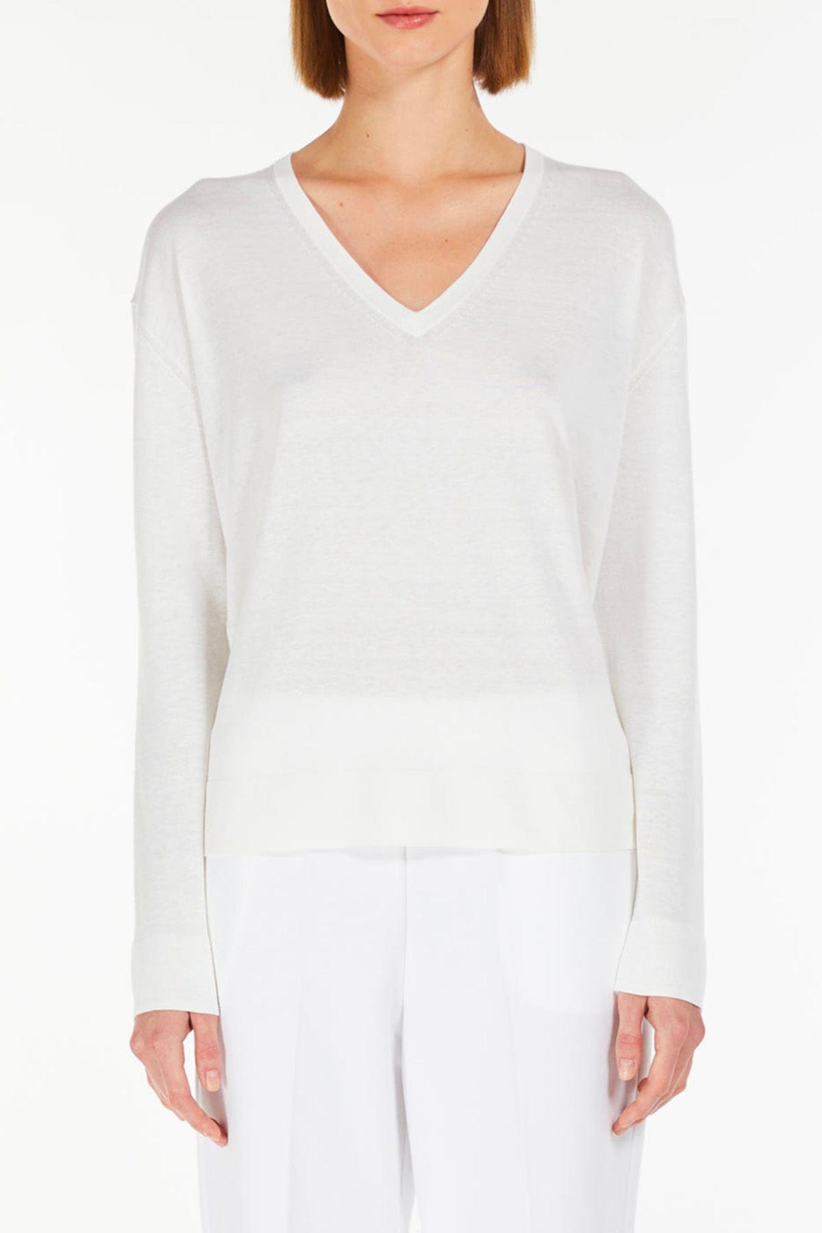 MAXMARA&#39;S BRANDS MAGLIA-CANOTTIERA-TOP  BIANCO GESSO / XXS Maglia in seta e cotone Max Mara MM Bernard
