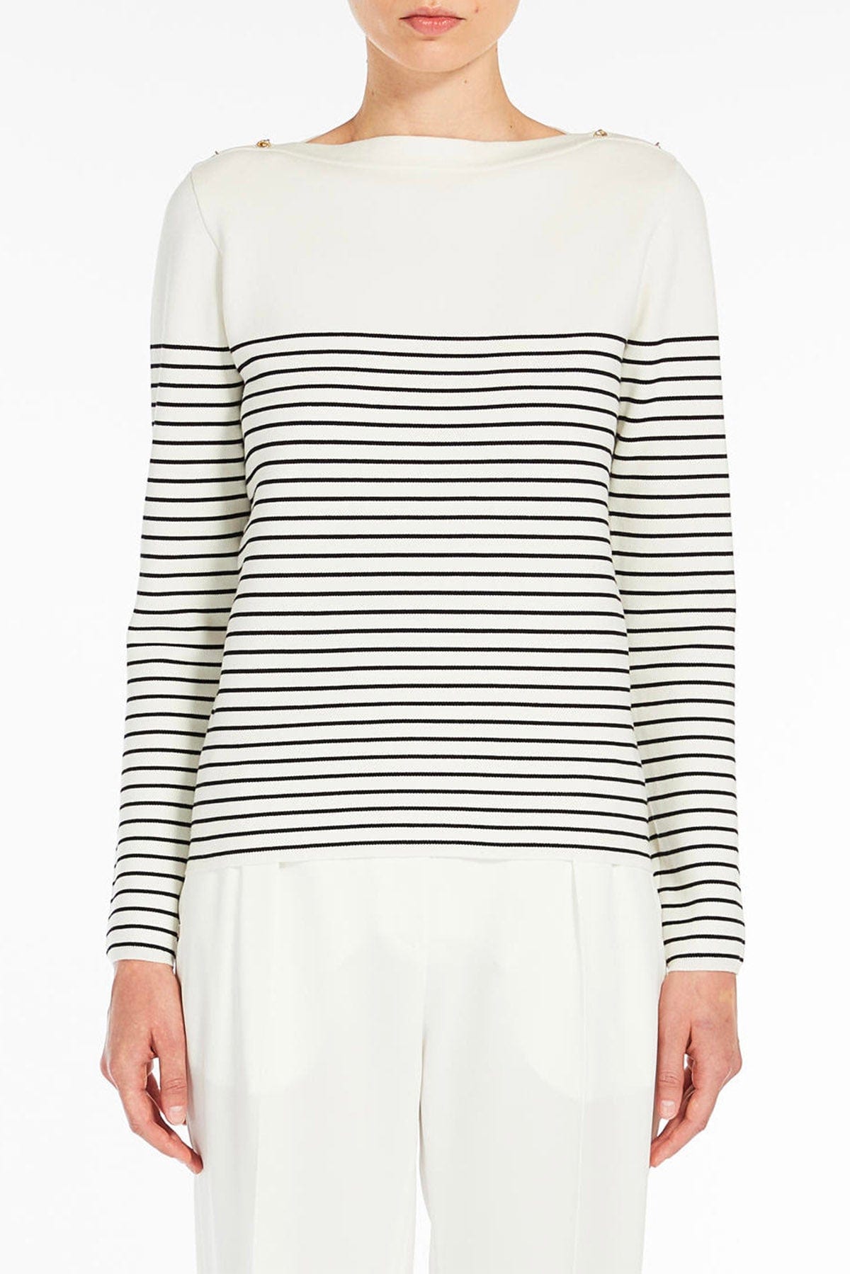 MAXMARA'S BRANDS MAGLIA-CANOTTIERA-TOP  BIANCO RIGA SOTTILE / XXS Maglia Rigata Donna Max Mara Studio Papilla