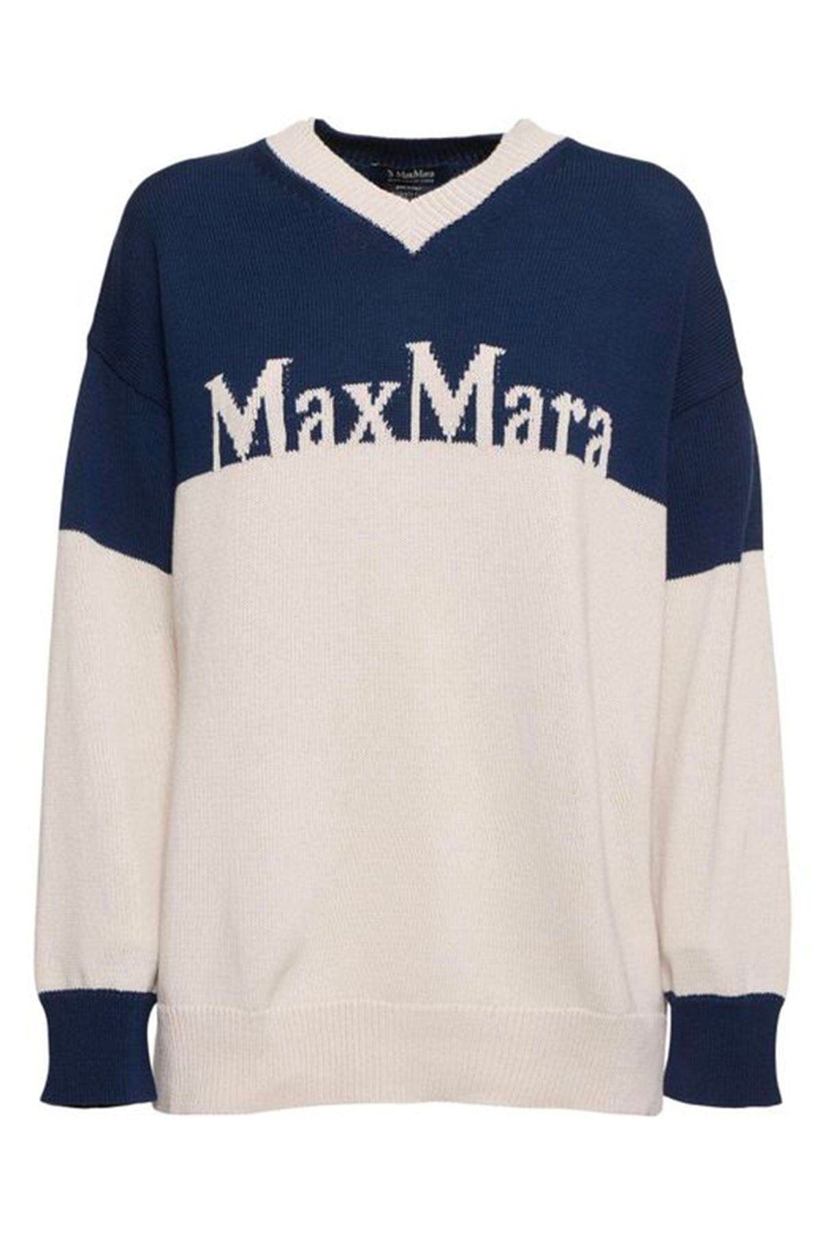 MAXMARA'S BRANDS MAGLIA-CANOTTIERA-TOP  BLU / ECRU / XXS Maglia in cotone con logo 'S Max Mara Luigi