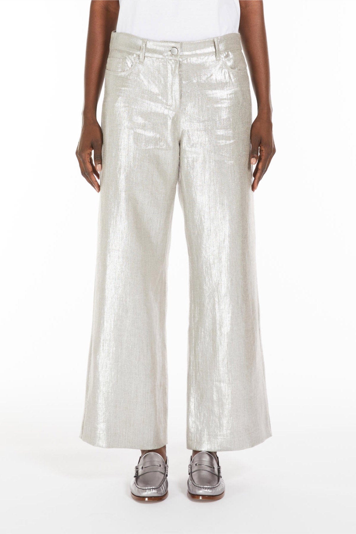 MAXMARA'S BRANDS PANTALONE LUNGO  ARGENTO / 34 Pantaloni in lino donna 'S Max Mara Malika