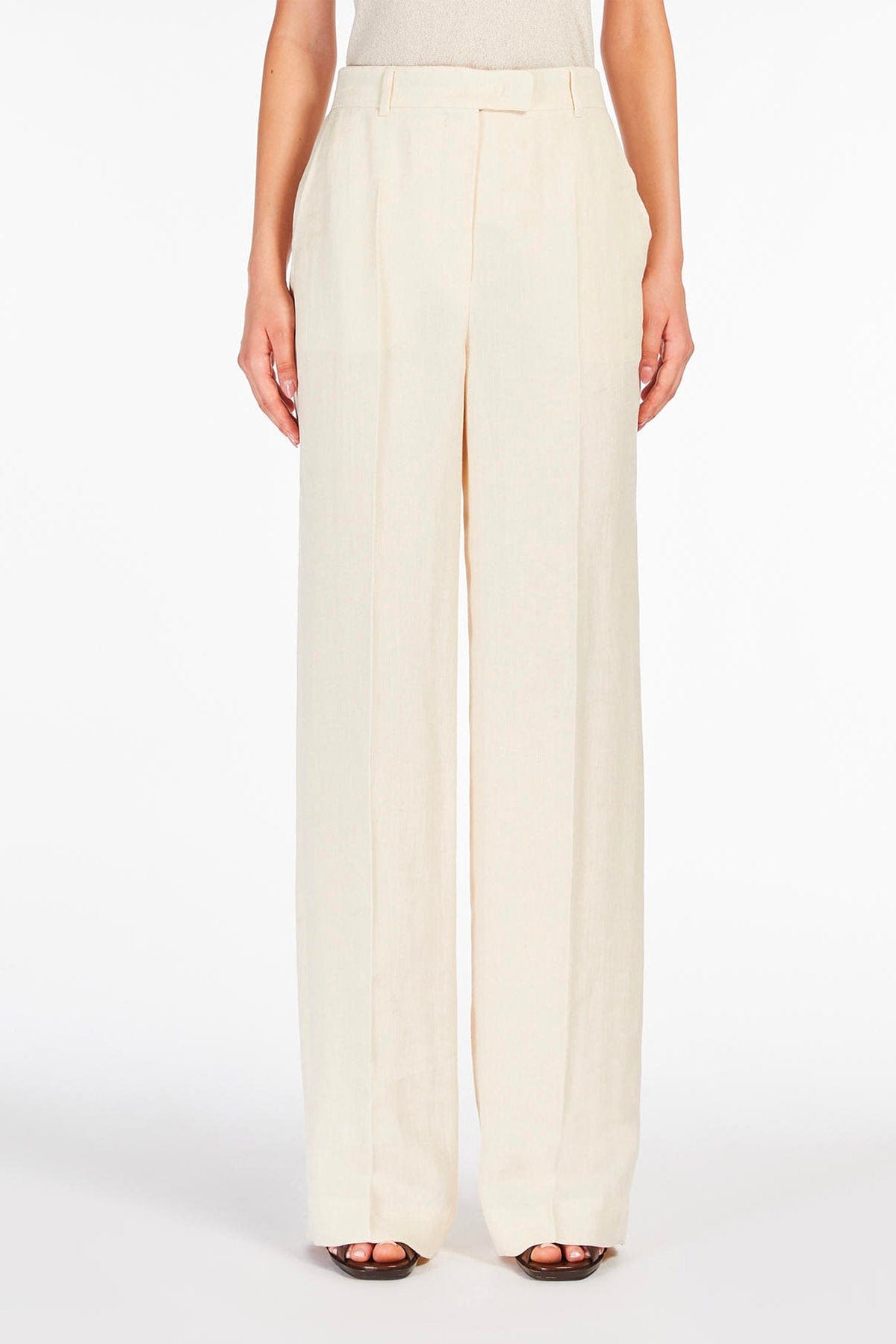 MAXMARA'S BRANDS PANTALONE LUNGO  BIANCO BURRO / 34 Pantalone donna bianco in lino Max Mara Studio Cordova