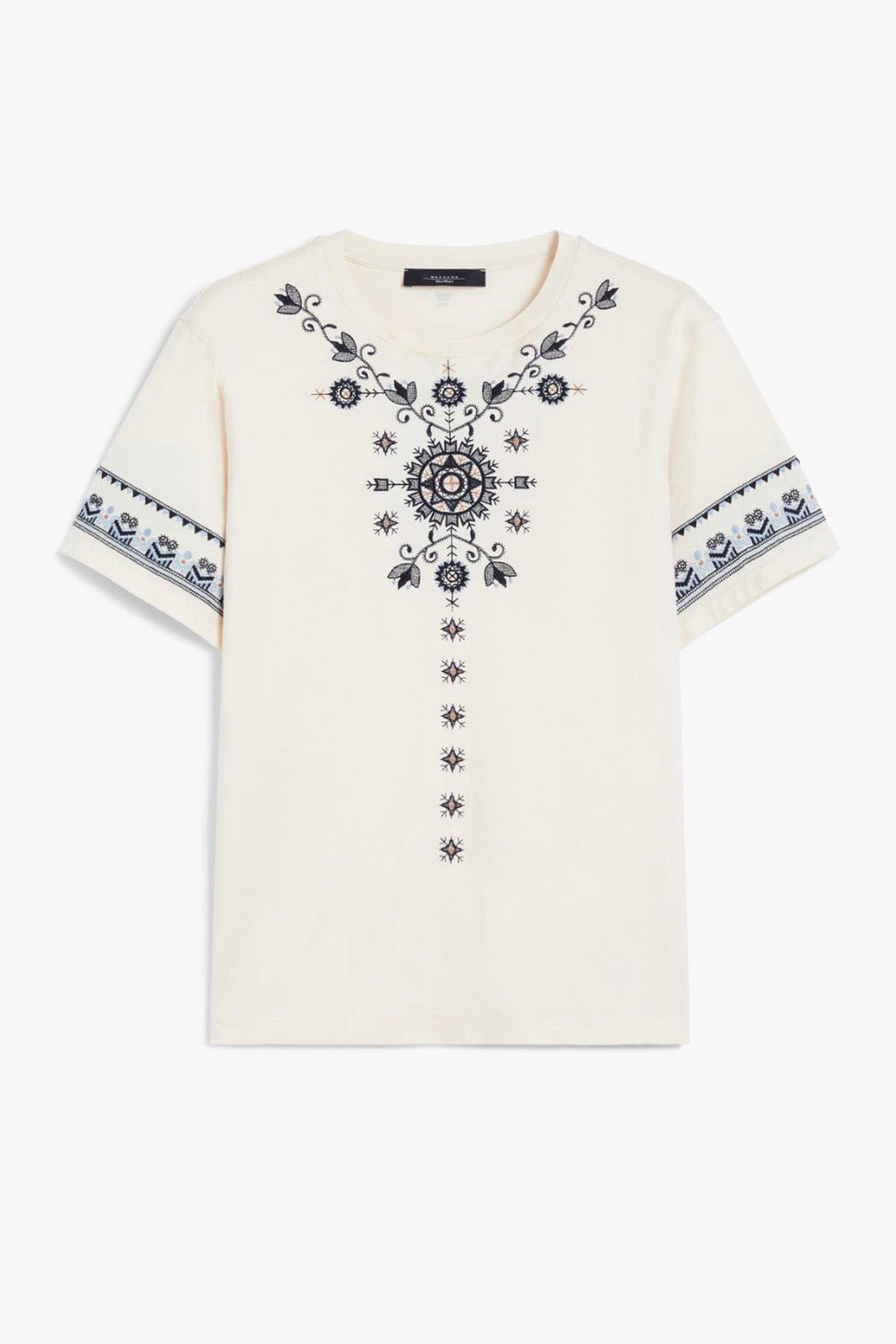 MAXMARA&#39;S BRANDS T&#39;SHIRT  RICAMO BLU FONDO BIANCO / XXS T-Shirt in cotone donna Weekend Max Mara Olga