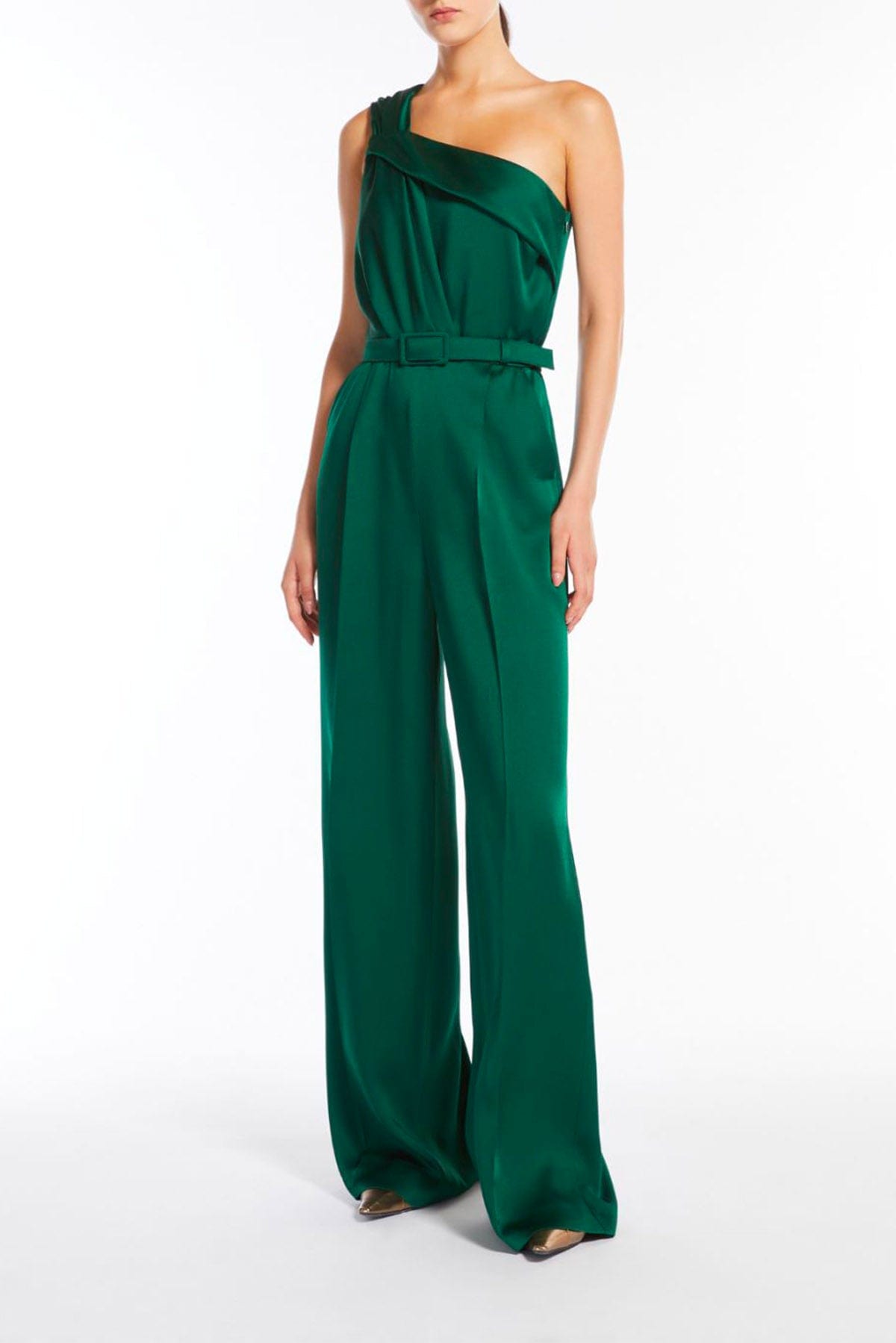 MAXMARA&#39;S BRANDS TUTA SALOPETTE  Tuta elegante asimmetrica verde smeraldo Max Mara Studio Gioire