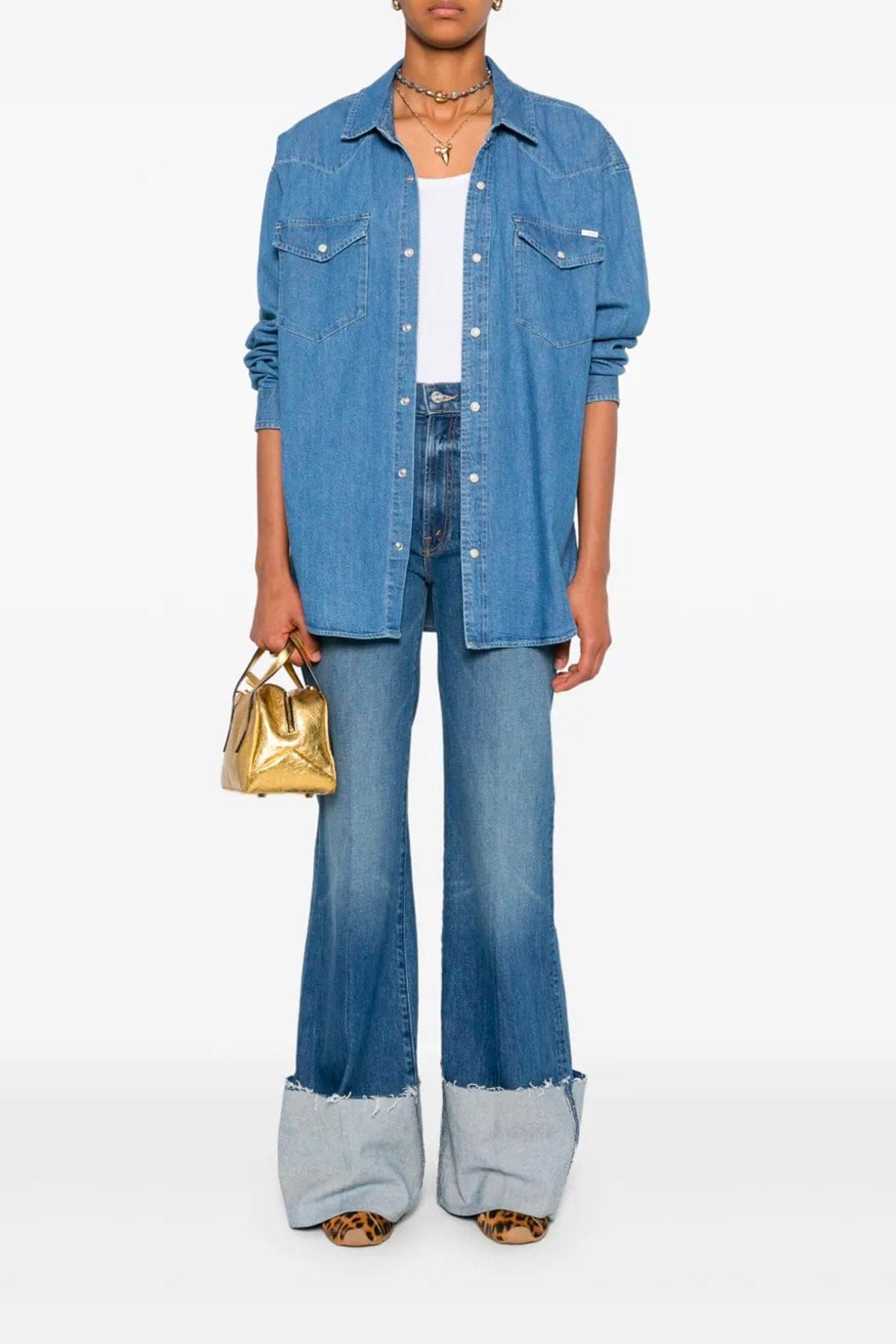 MOTHER PANTALONE IN DENIM  MEDIO / 23 Denim Mother hustler roller heel cuff fray