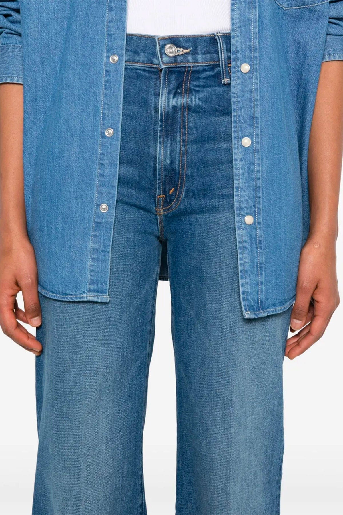 MOTHER PANTALONE IN DENIM  Denim Mother hustler roller heel cuff fray