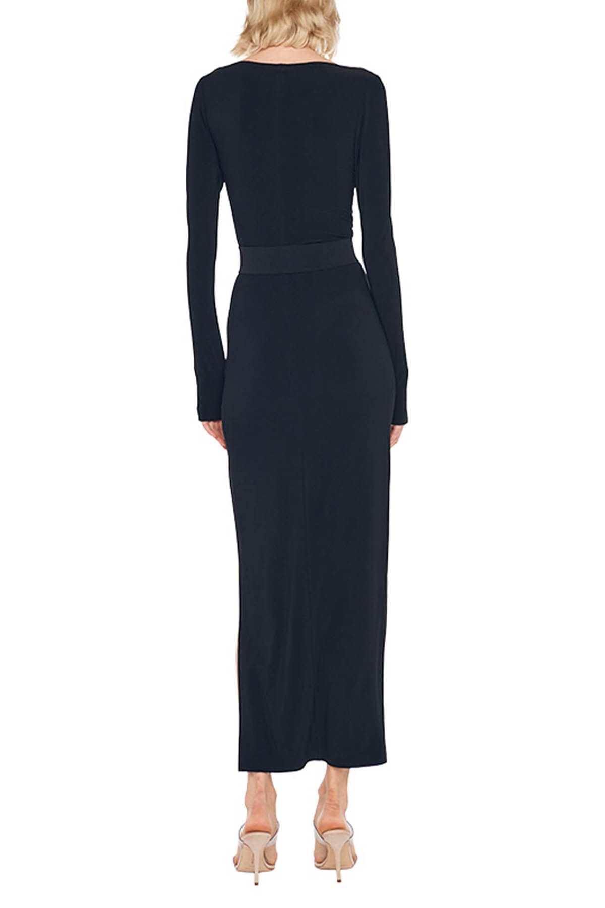 NORMA KAMALI ABITO  Long Sleeve Deep Scoop Neck Side Slit Gown Nero Norma Kamali