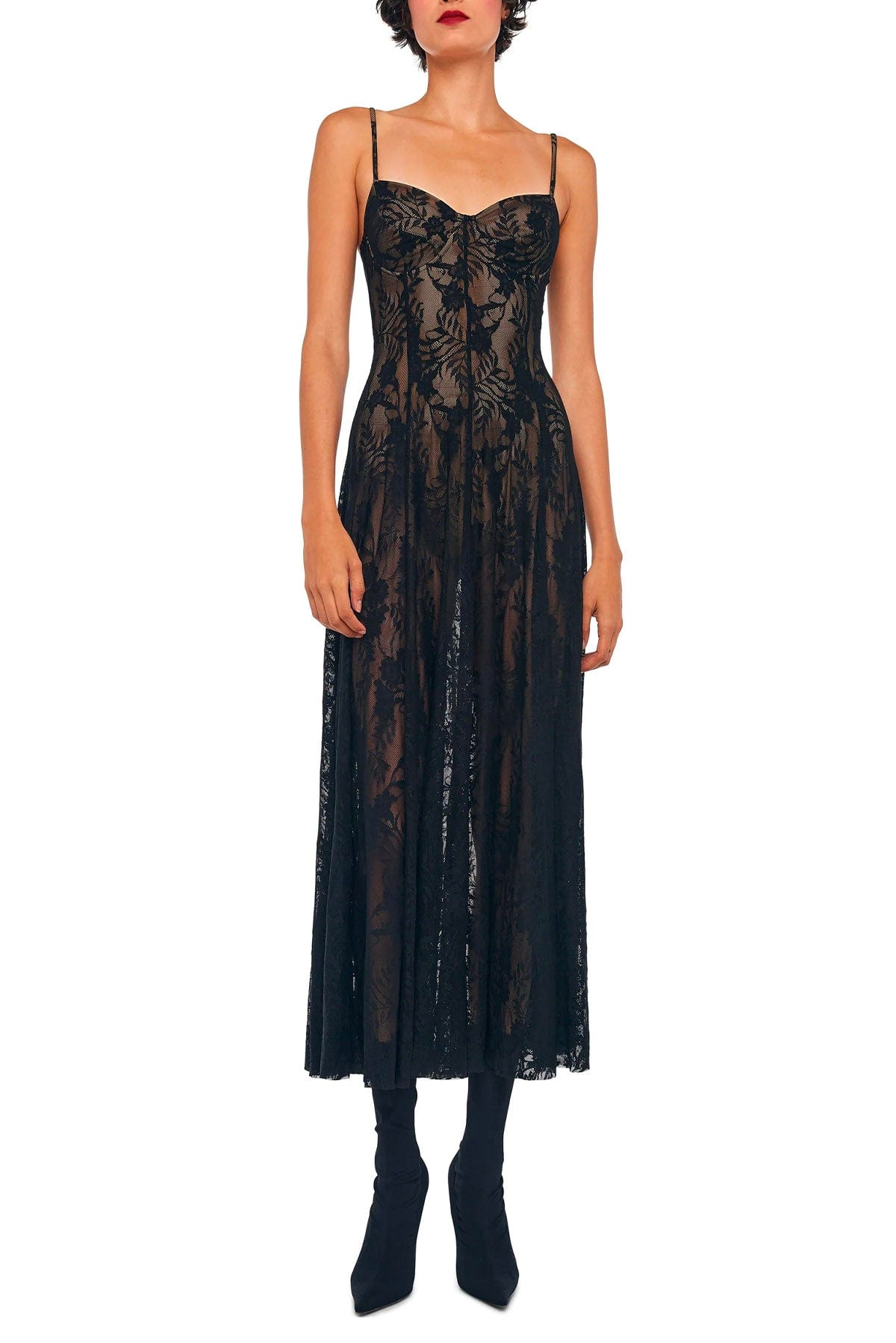 NORMA KAMALI ABITO  NERO/NUDE / XXS Norma Kamali Underwire Midcalf Dress W/ Bodysuit Black And Nude