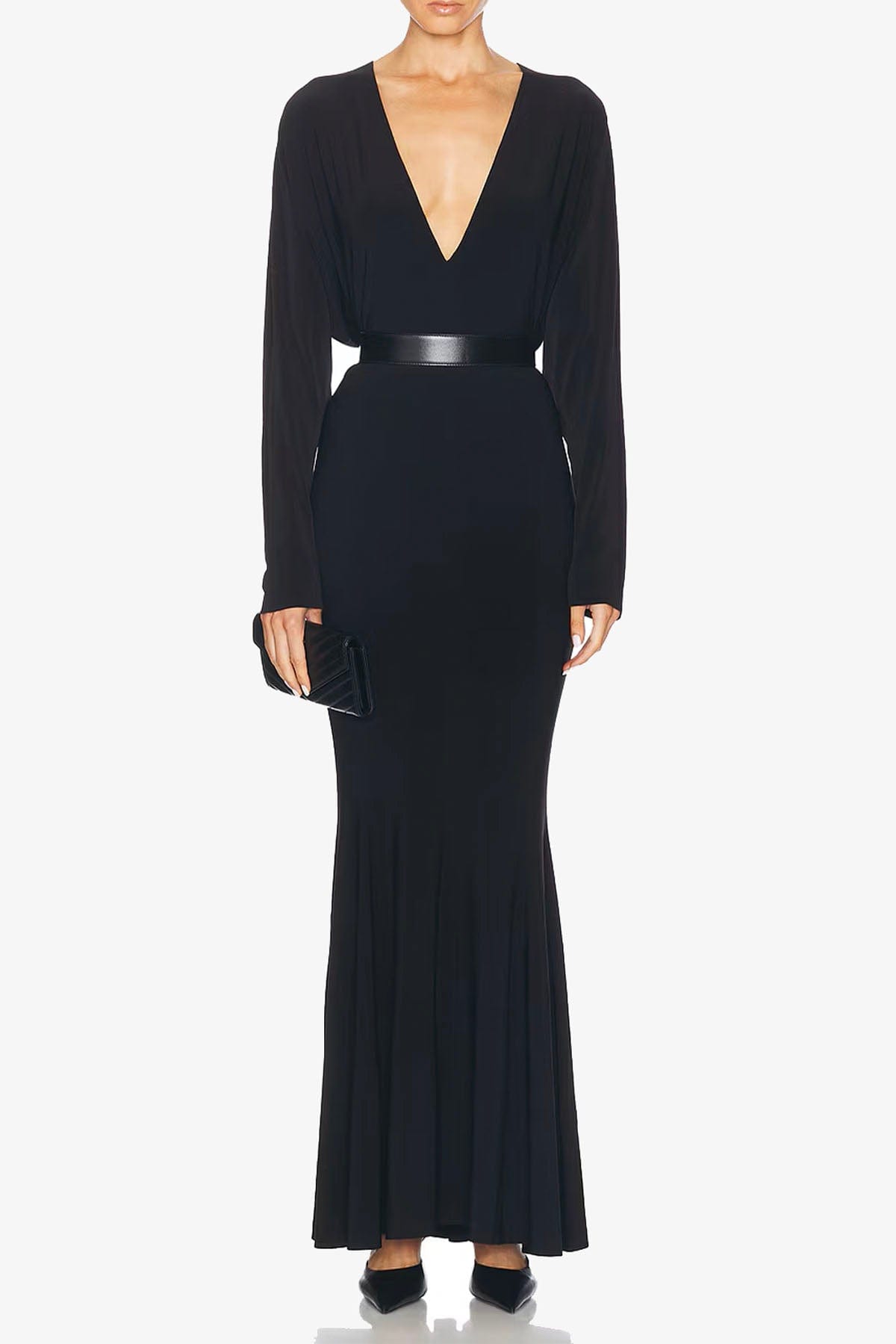 NORMA KAMALI ABITO  NERO / XXS Dolman V Neck Fishtail Gown