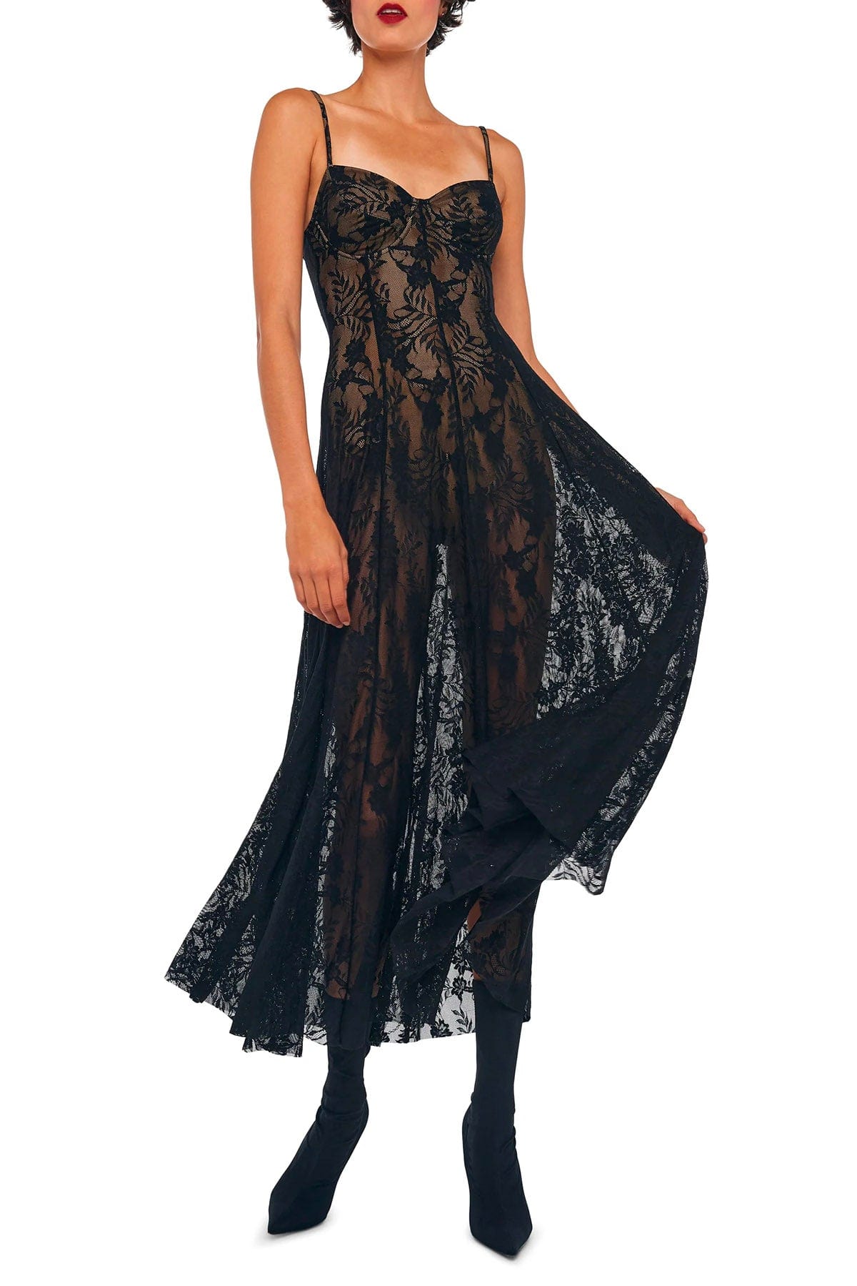 NORMA KAMALI ABITO  Norma Kamali Underwire Midcalf Dress W/ Bodysuit Black And Nude
