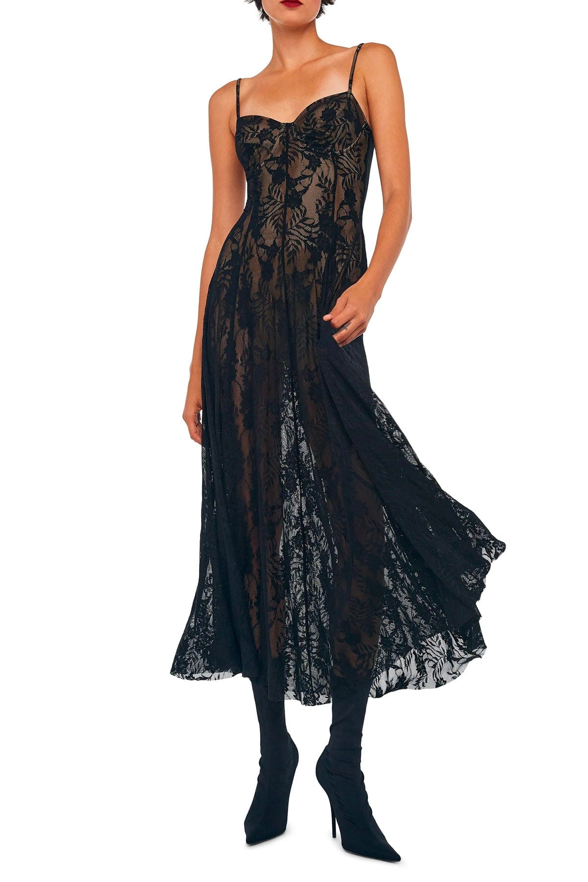 NORMA KAMALI ABITO  Norma Kamali Underwire Midcalf Dress W/ Bodysuit Black And Nude