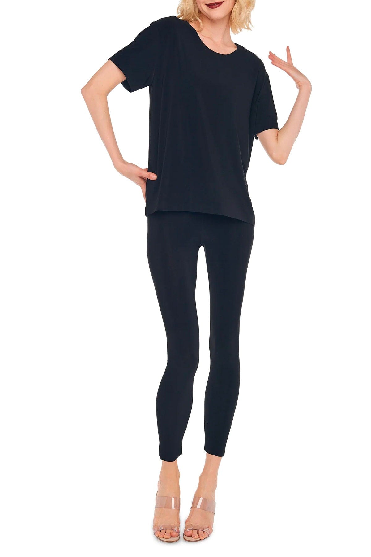 NORMA KAMALI TOP-CANOTTIERA IN TES.  BLU NOTTE / XS Norma Kamali Short Sleeve Boxy Top Blue Midnight