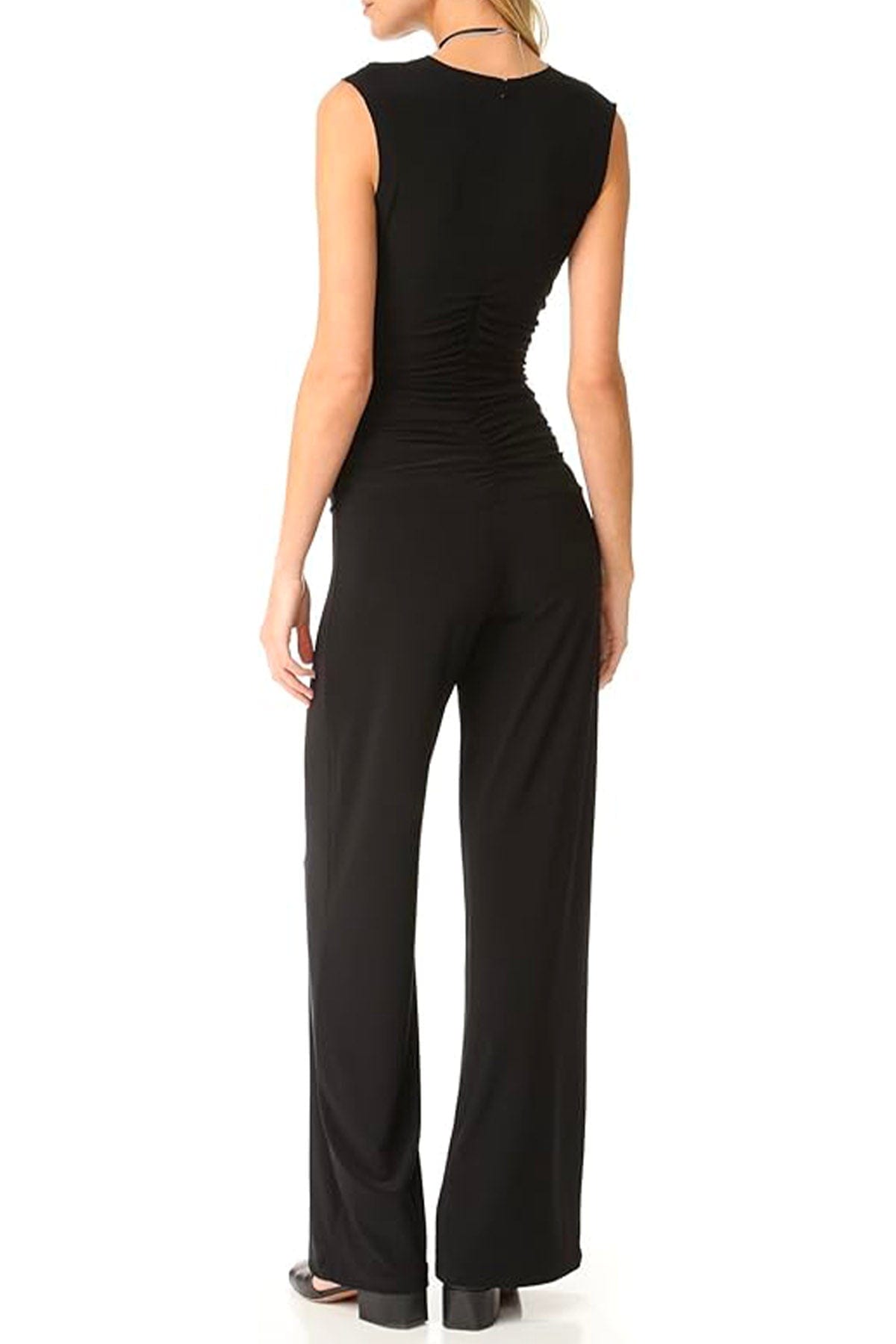 NORMA KAMALI TUTA SALOPETTE  BLU NOTTE / XS Norma Kamali Sleeveless V Neck Shridded Waist Jumpsuit Blue Midnight