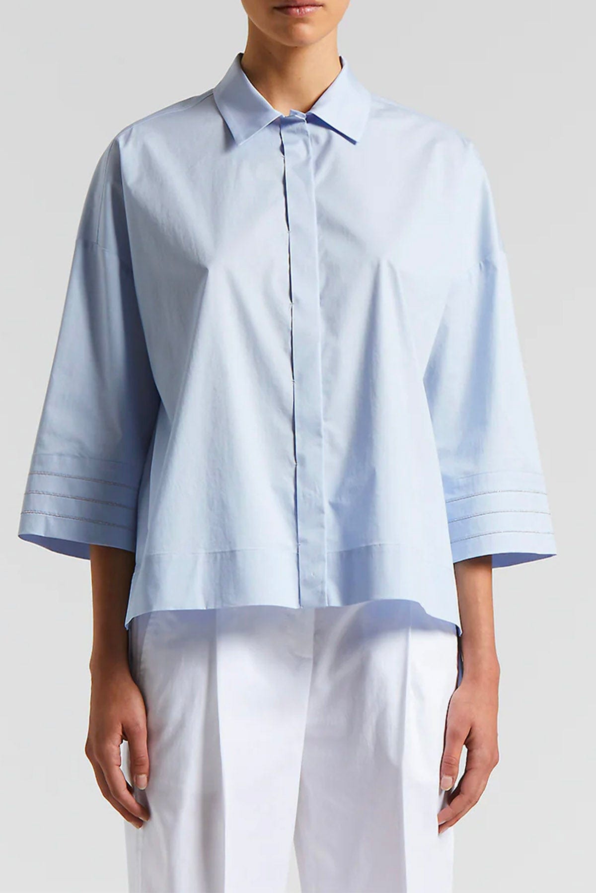 PESERICO CAMICIA  AZZURRO / 36 Camicia donna raso leggero di cotone stretch mano vela Peserico