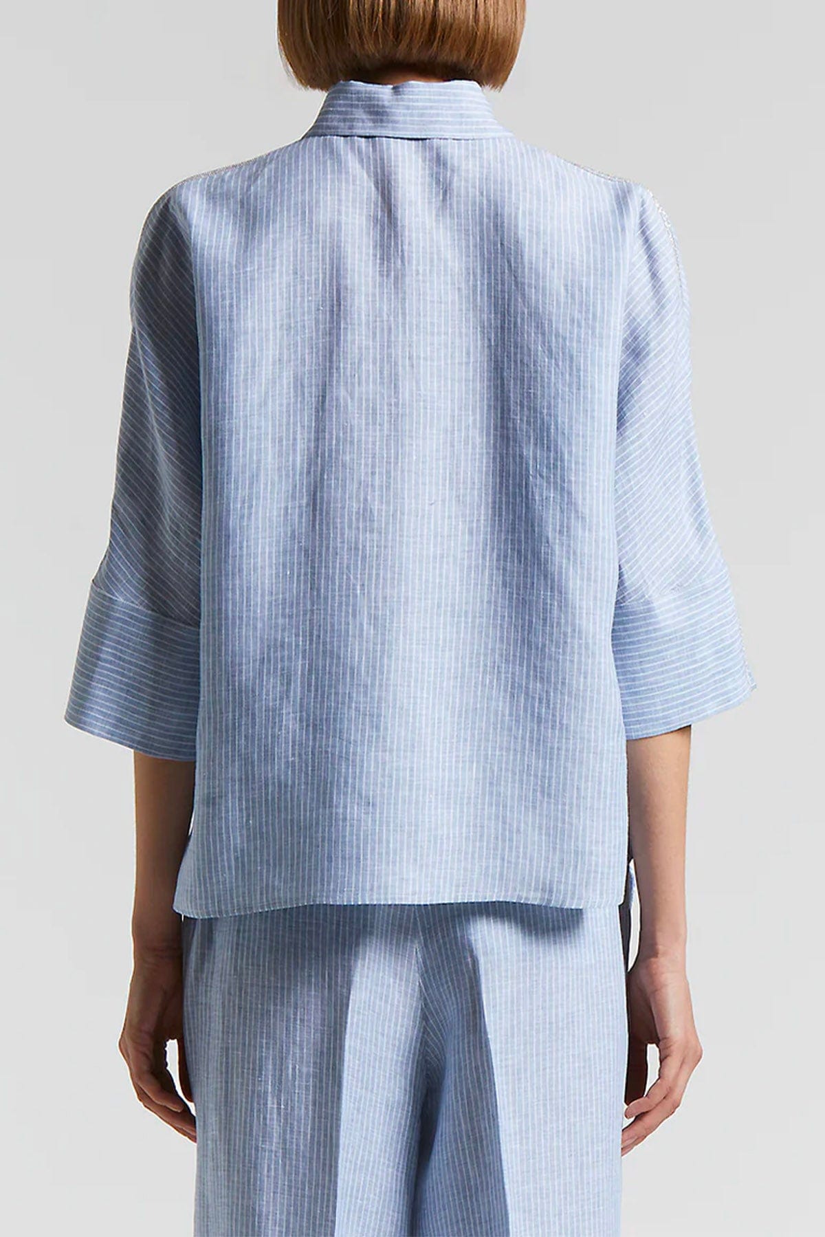 PESERICO CAMICIA  Camicia donna tela di puro lino rigata azzurra Peserico