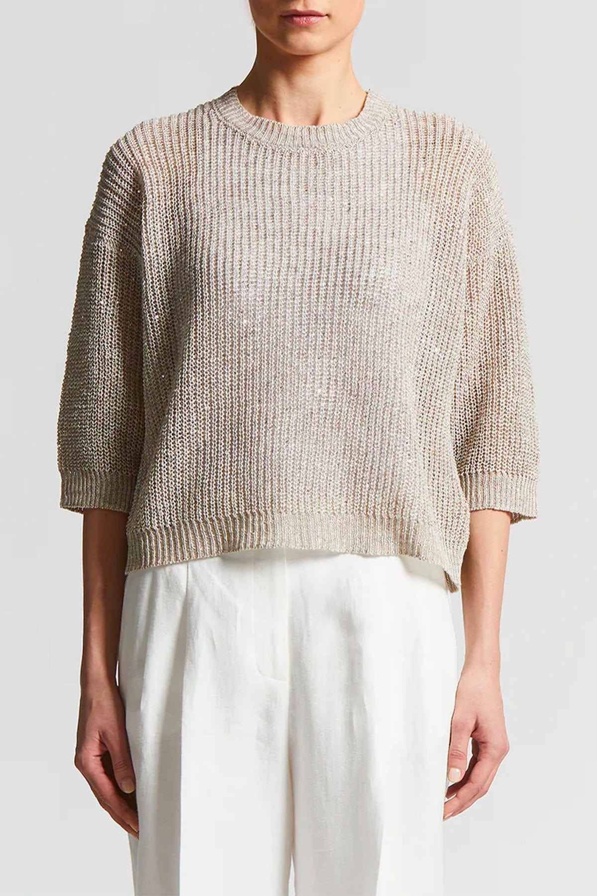PESERICO MAGLIA-CANOTTIERA-TOP  BEIGE / 36 Maglia in tricot donna filato di lino con paillettes Peserico