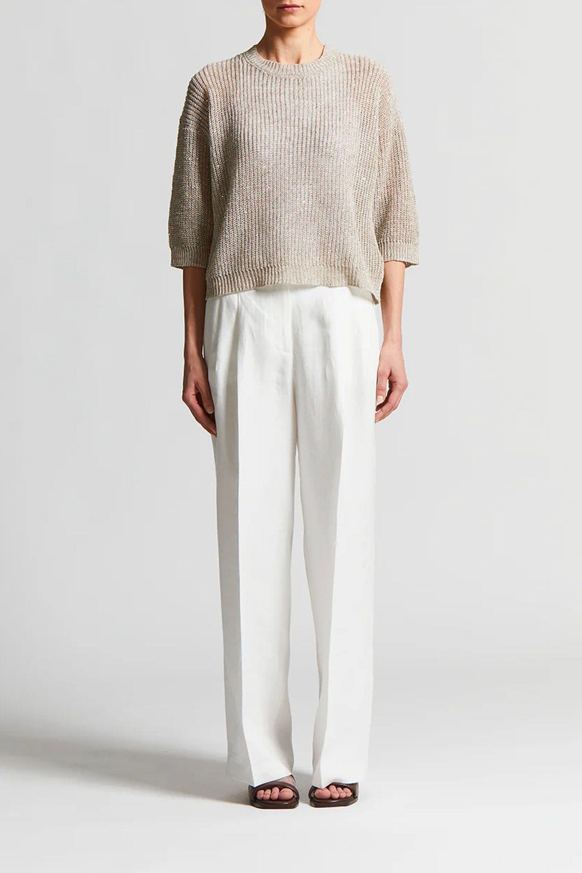 PESERICO MAGLIA-CANOTTIERA-TOP  BEIGE / 36 Maglia in tricot donna filato di lino con paillettes Peserico