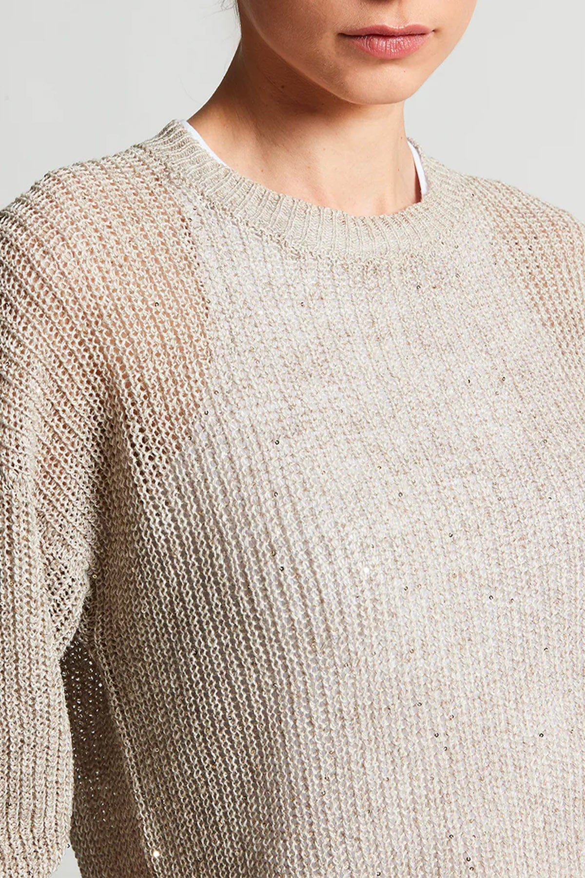 PESERICO MAGLIA-CANOTTIERA-TOP  Maglia in tricot donna filato di lino con paillettes Peserico