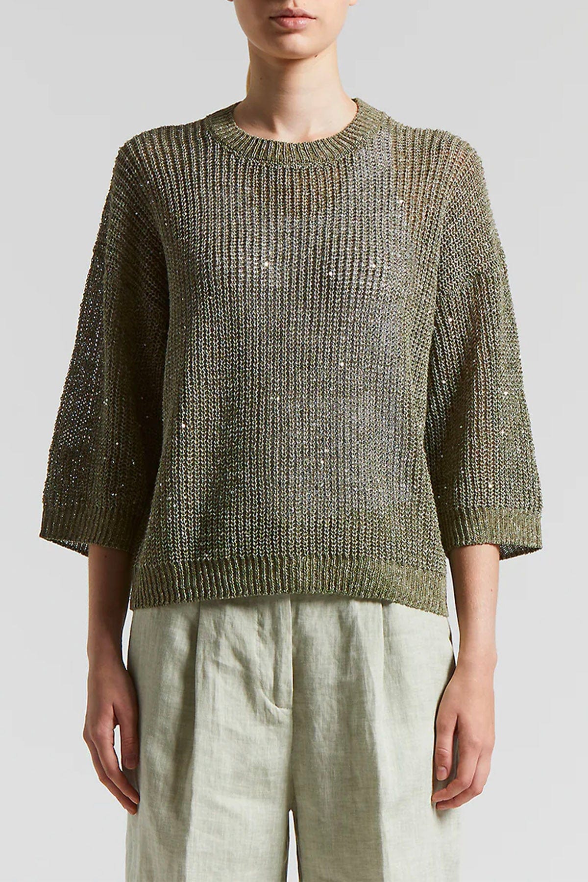 PESERICO MAGLIA-CANOTTIERA-TOP  VERDE / 36 Maglia in tricot donna filato di lino con paillettes Peserico