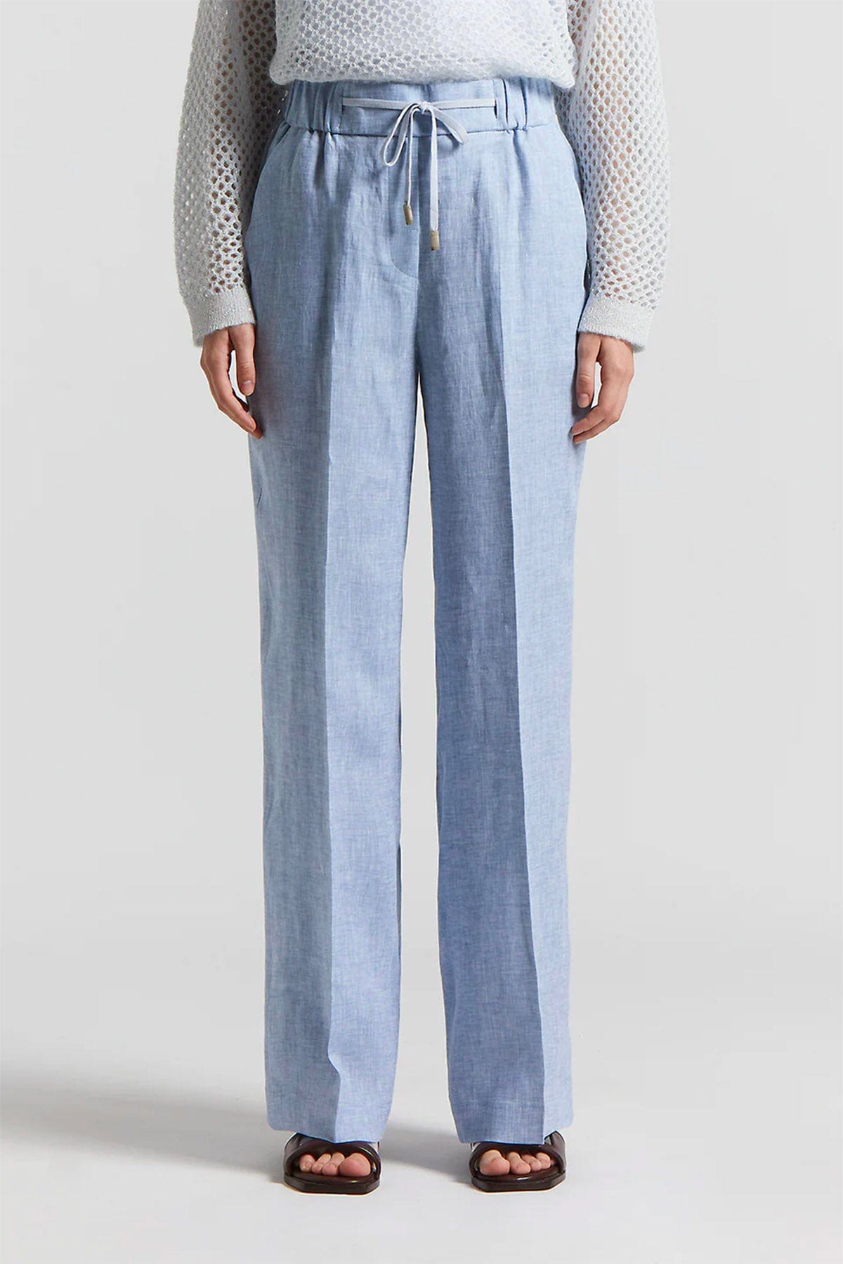 PESERICO PANTALONE LUNGO  AZZURRO RIGATO / 36 Pantalone dritto donna tela leggera e fresca puro lino Azzurro Peserico