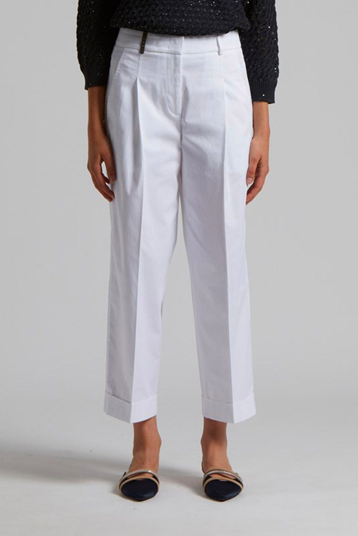 PESERICO PANTALONE LUNGO  BIANCO / 36 Pantalone con pinces donna raso leggero di cotone stretch Peserico